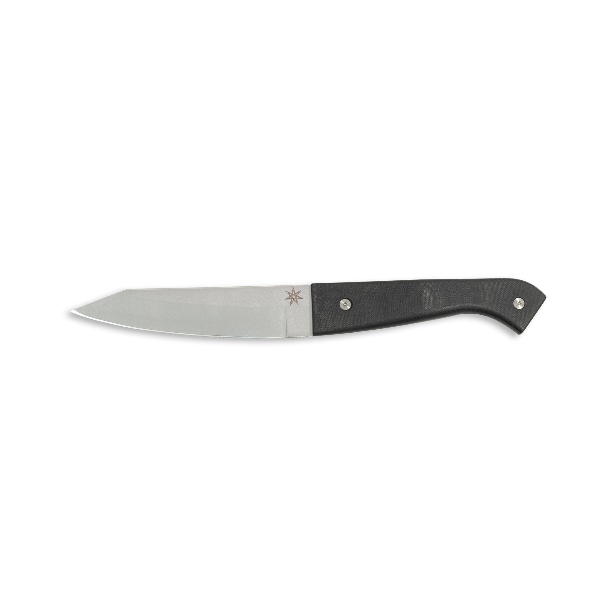 Stainless steel hankotsu boning knife with Black G-10 handle.
