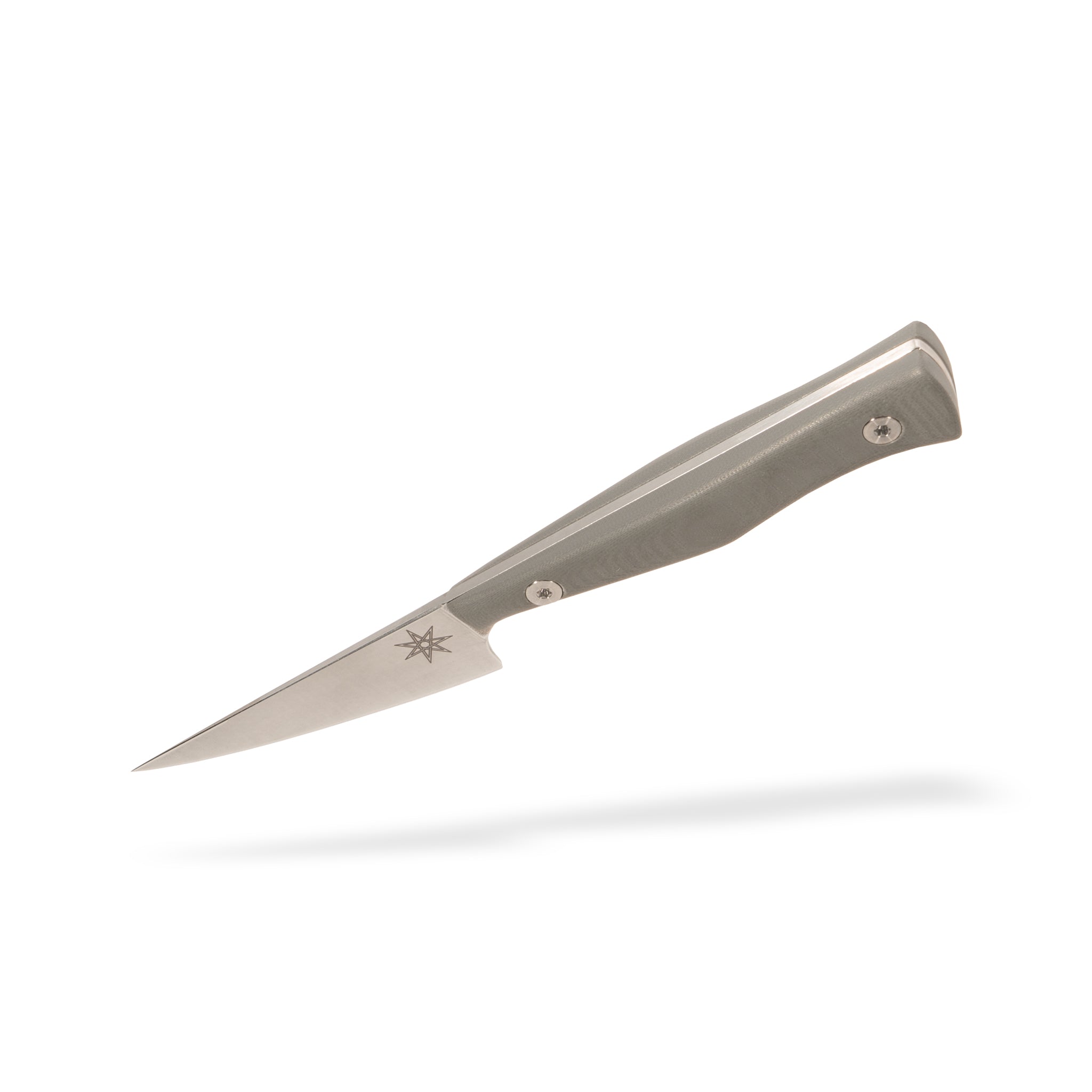Stainless steel kitchen paring knife with gray g-10 handle by Town Cutler.