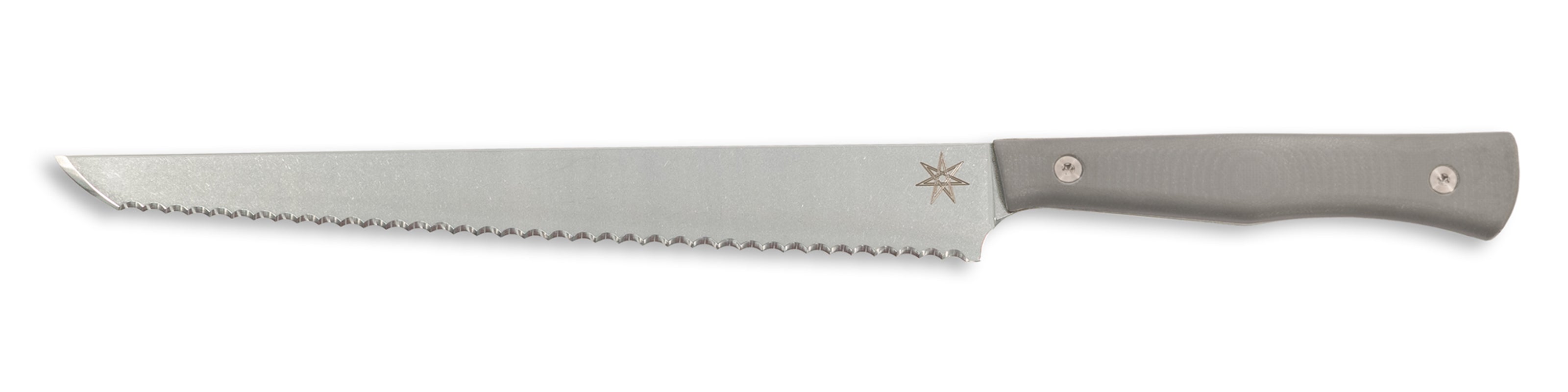 Gray stainless steel kitchen bread knife