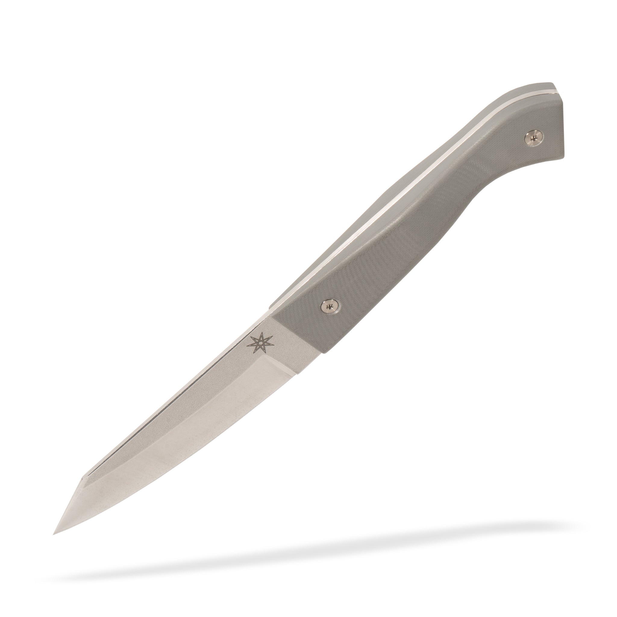 Stainless steel hankotsu butcher knife with gray g-10 handle by Town Cutler.