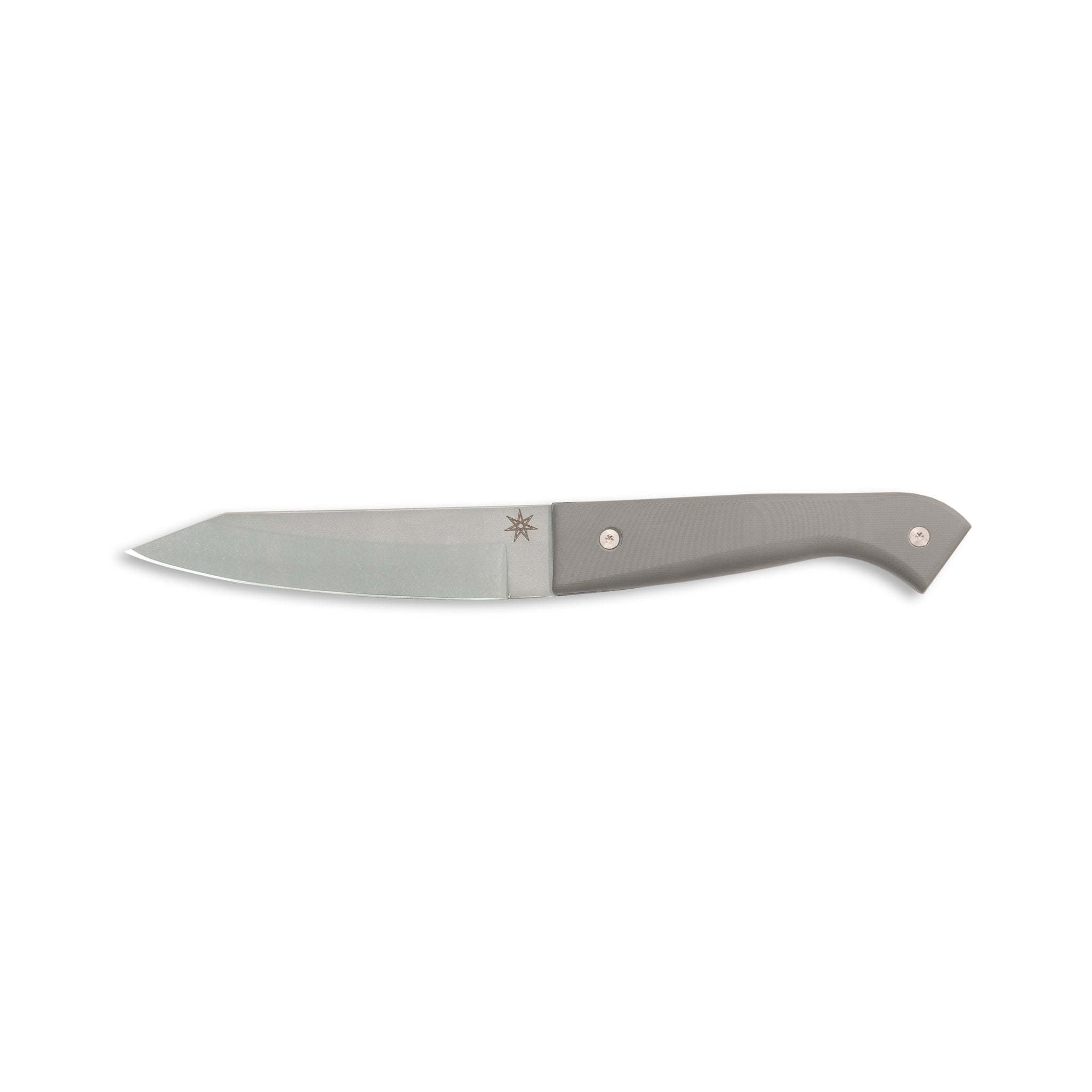 Stainless steel kitchen hankotsu butcher knife with a gray handle.