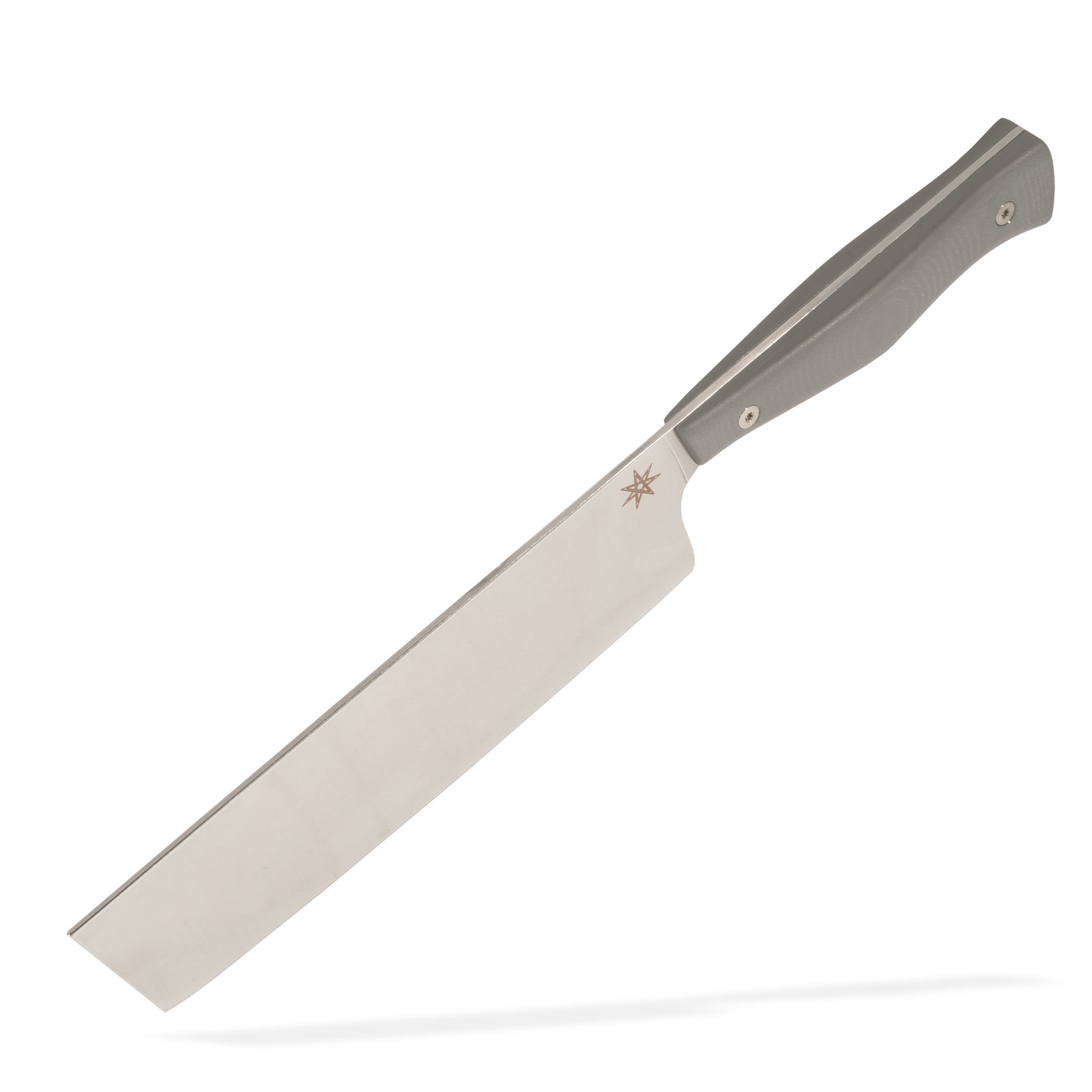 Stainless steel nakiri vegetable knife with gray g-10 handle by Town Cutler.