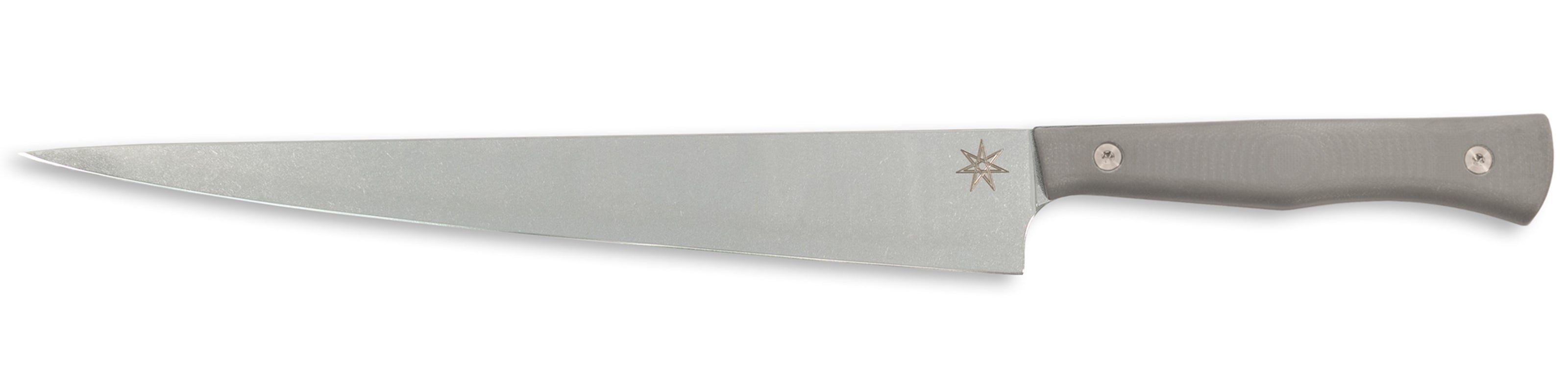 Gray stainless steel slicer carving knife