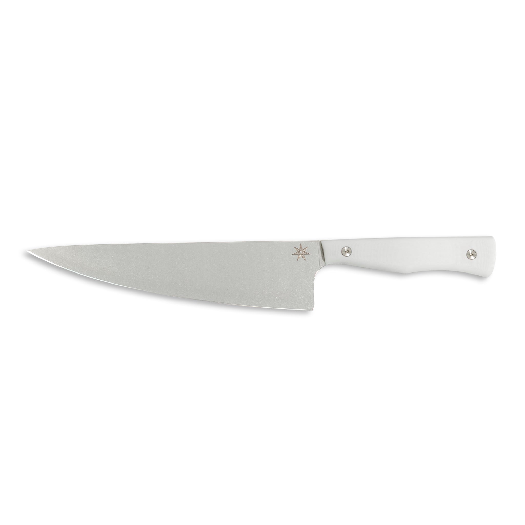 Stainless steel chef knife with white handle