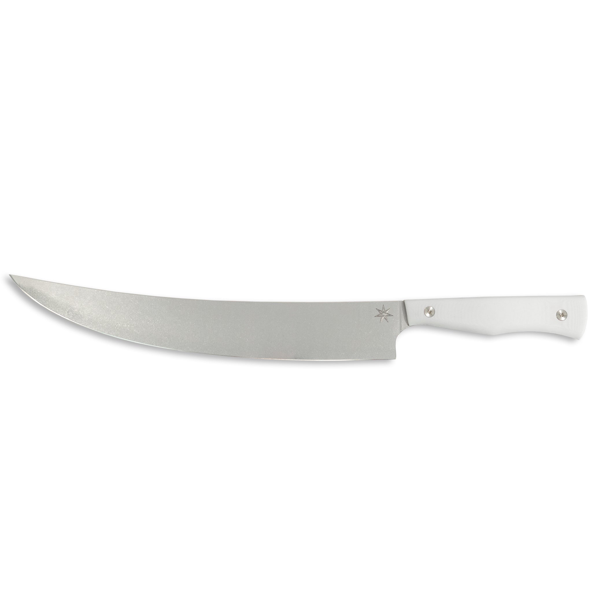 Stainless steel kitchen scimitar boning knife with white handle