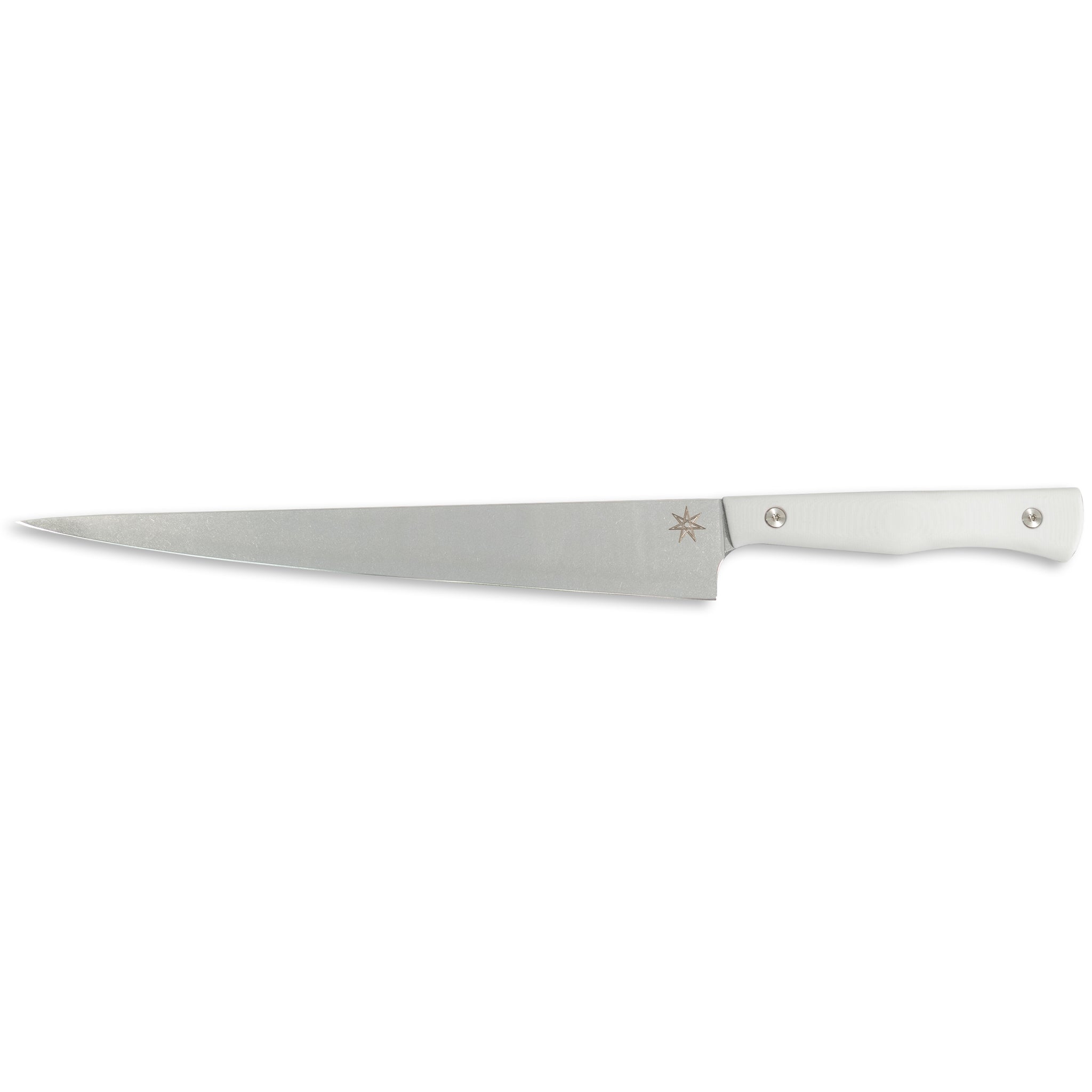 Stainless steel kitchen slicer carving knife with white handle