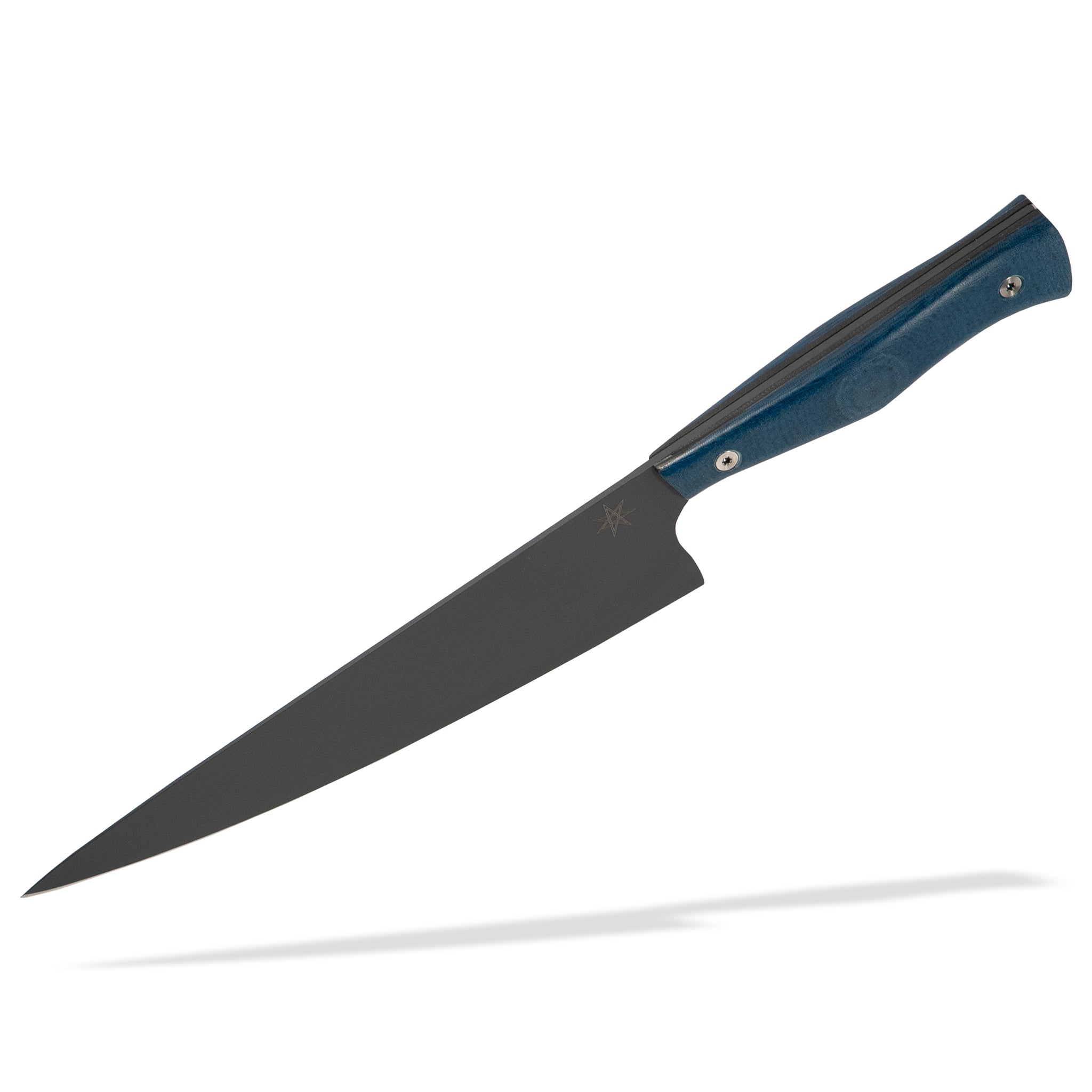 Chef Knife with a blue handle on a white background