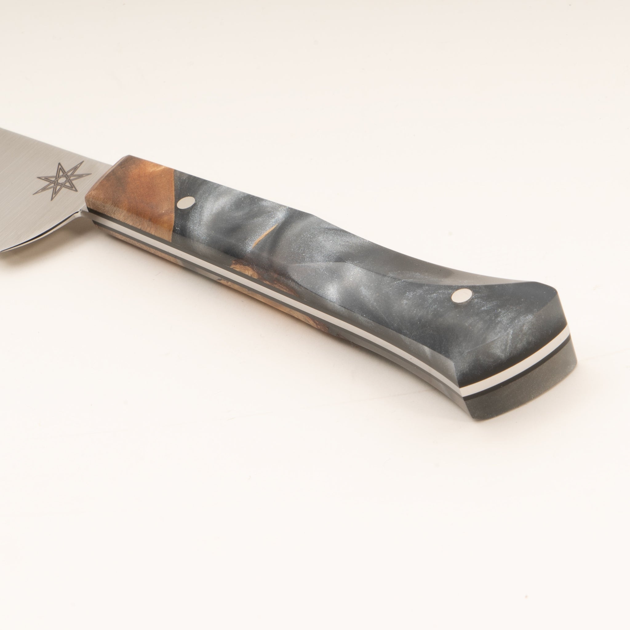 Detail photo of Town Cutler paring knife with silvery resin and wood handle