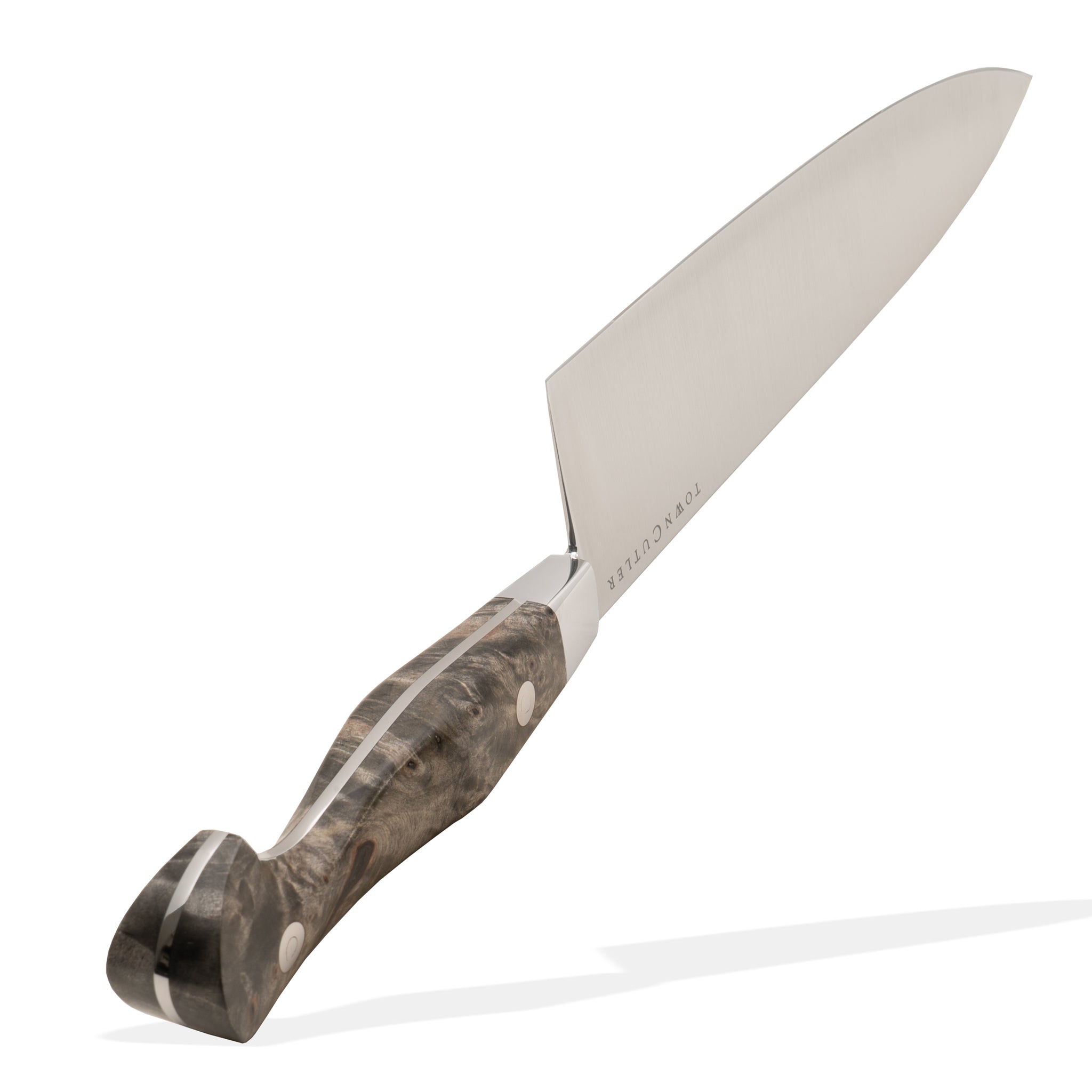 Detail image of Town Cutler 10" Classic Chef knife on a white background.