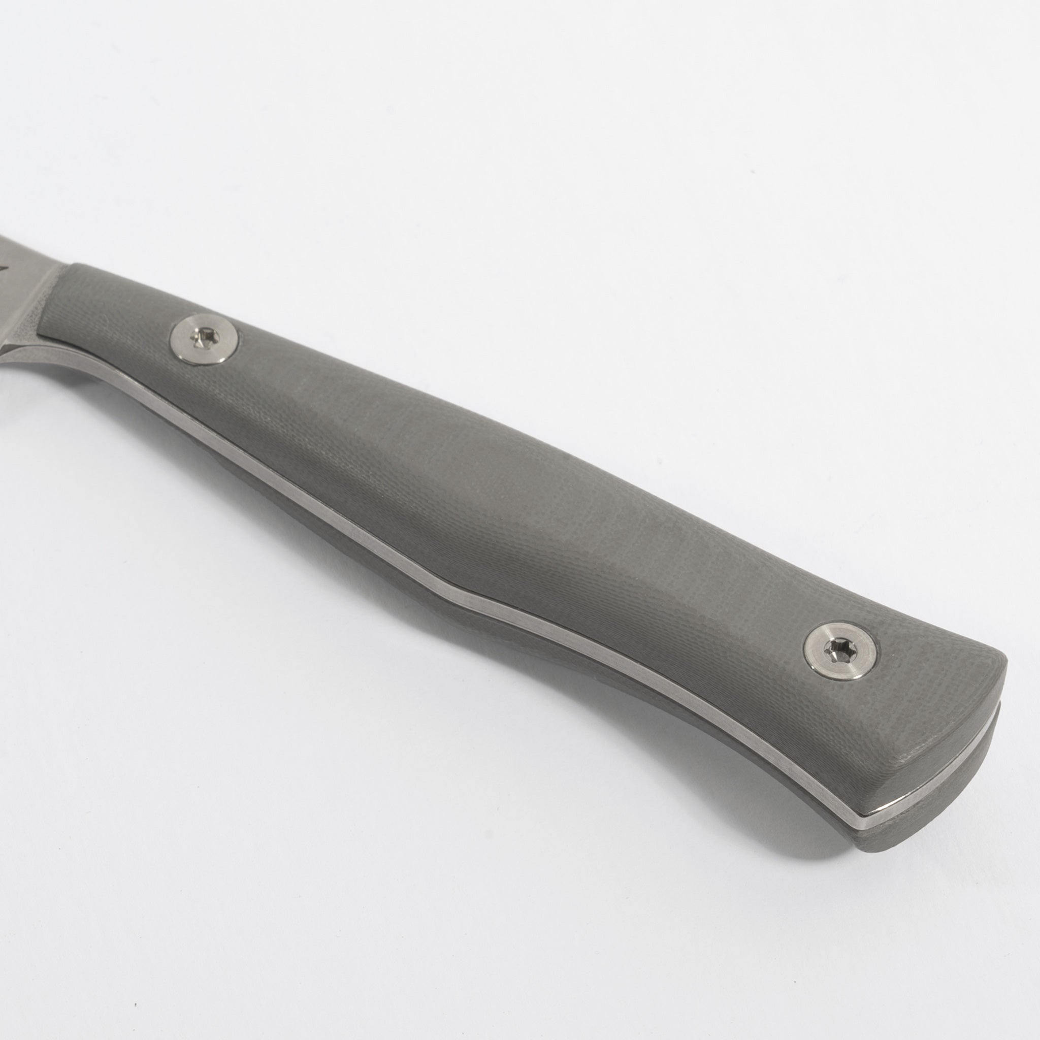 Detail photo of Town Cutler kitchen paring knife with gray g-10 handle.