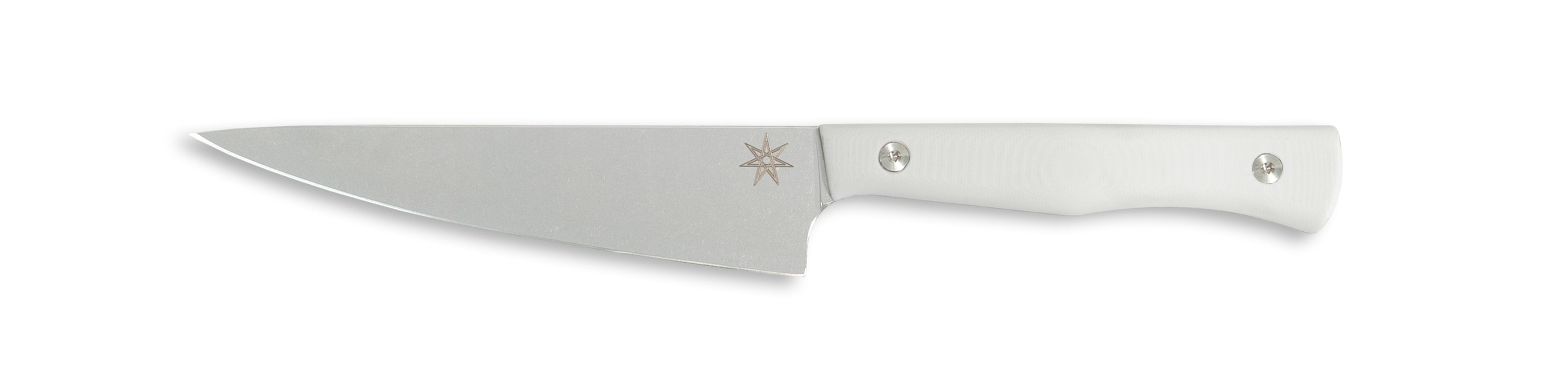 White kitchen utility petty knife with stainless steel blade