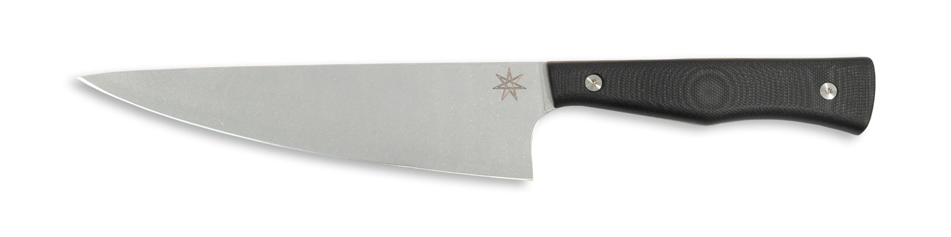 Town Cutler Culinary 2.0 7" chef knife with black g-10 handle and stainless steel blade.