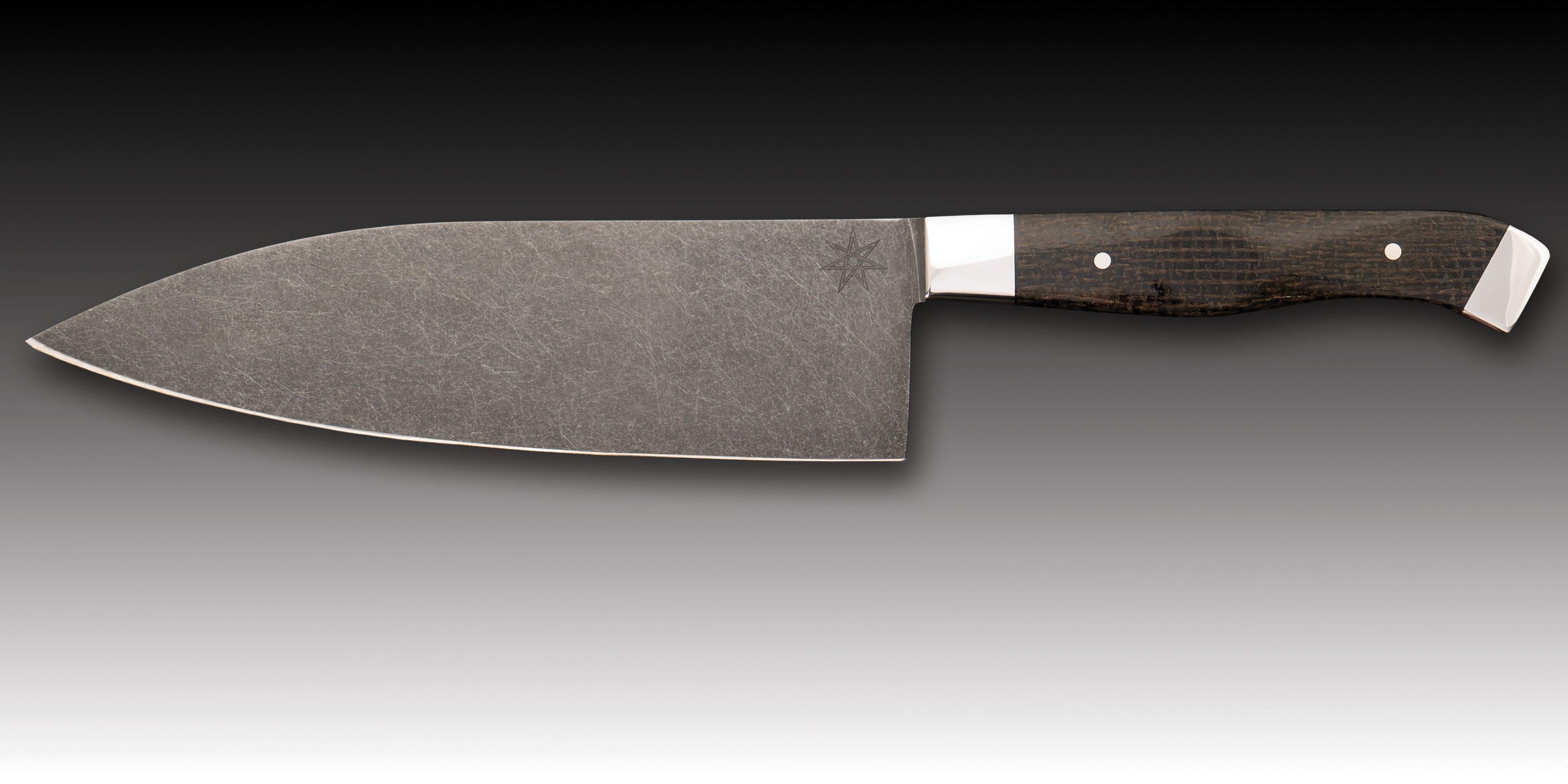 Town Cutler Limited-Edition Carbon Pommel Steel Knife with Stonewash Finish Blade, Black Burlap Micarta Handle, Stainless Steel Bolster and Pommel