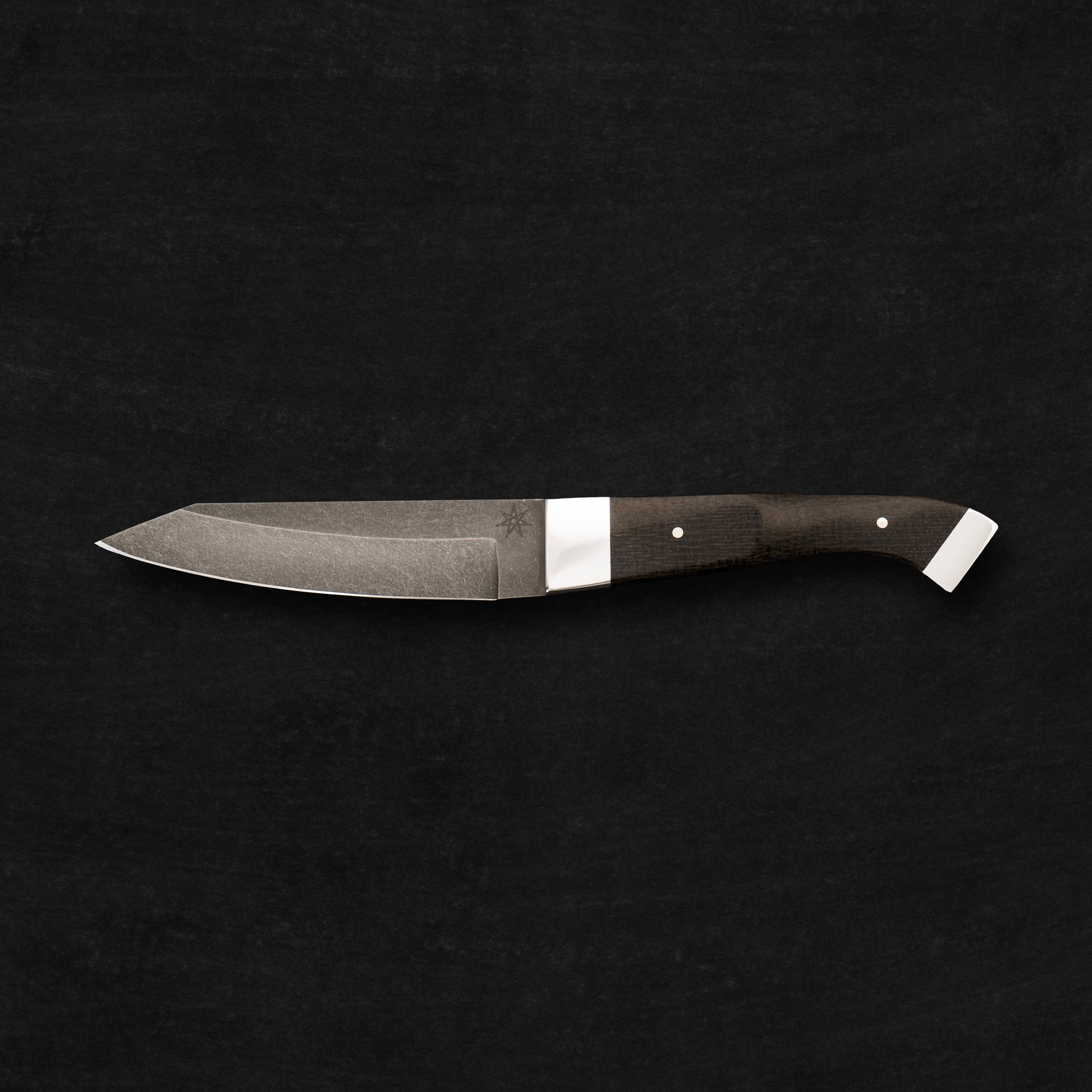 6" Carbon Steel Hankotsu Butcher Knife with Stonewash Finish Blade, Black Burlap Micarta Handle, Stainless Steel Bolster and Pommel by Town Cutler