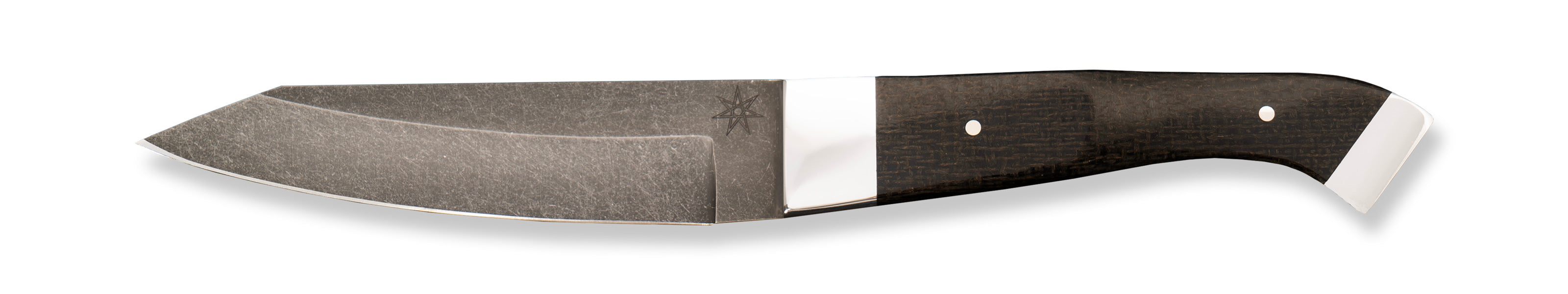 6" Carbon Steel Hankotsu Butcher Knife with Stonewash Finish Blade, Black Burlap Micarta Handle, Stainless Steel Bolster and Pommel by Town Cutler