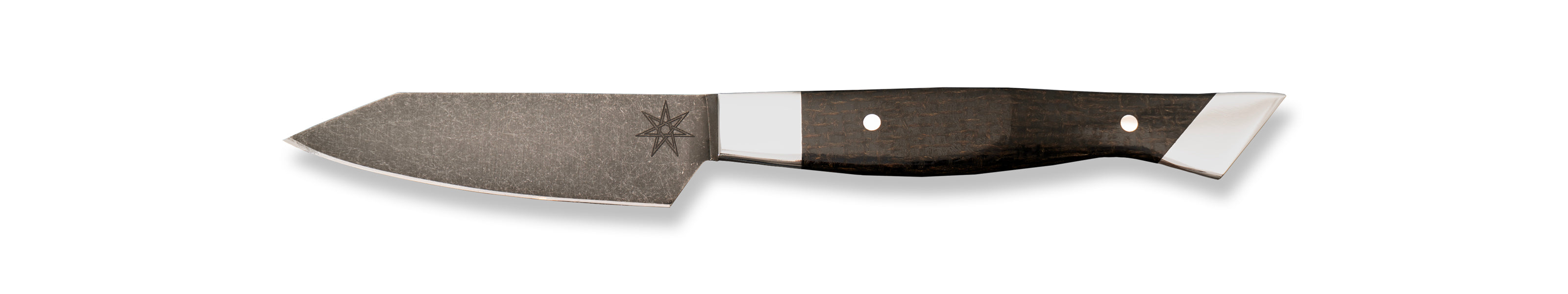 3" Carbon Steel Paring Knife with Stonewash Finish Blade, Black Burlap Micarta Handle, Stainless Steel Bolster and Pommel by Town Cutler