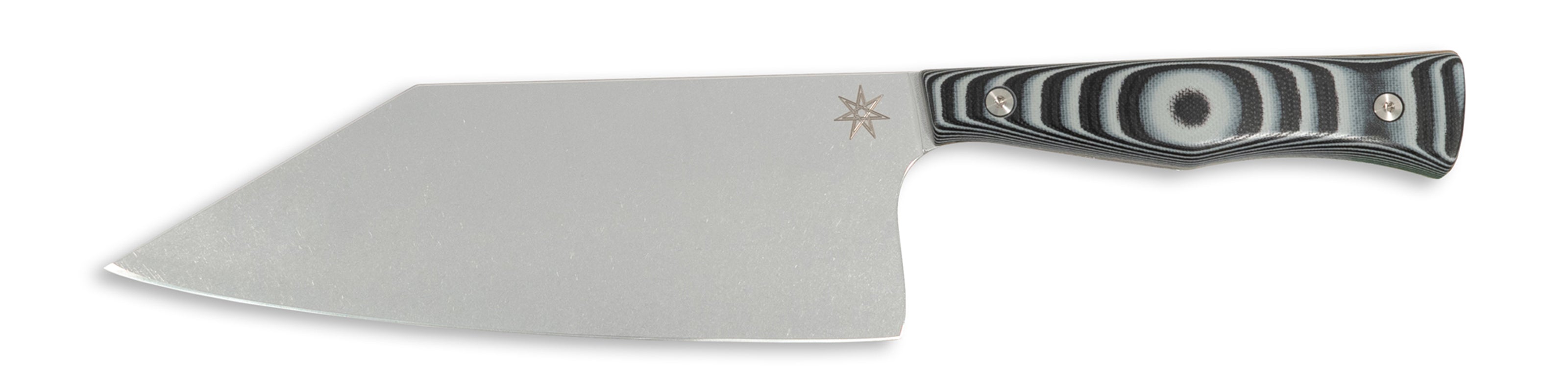 Town Cutler Culinary 2.0 kitchen chopper knife with black and gray layered g-10 handle and stainless steel blade.