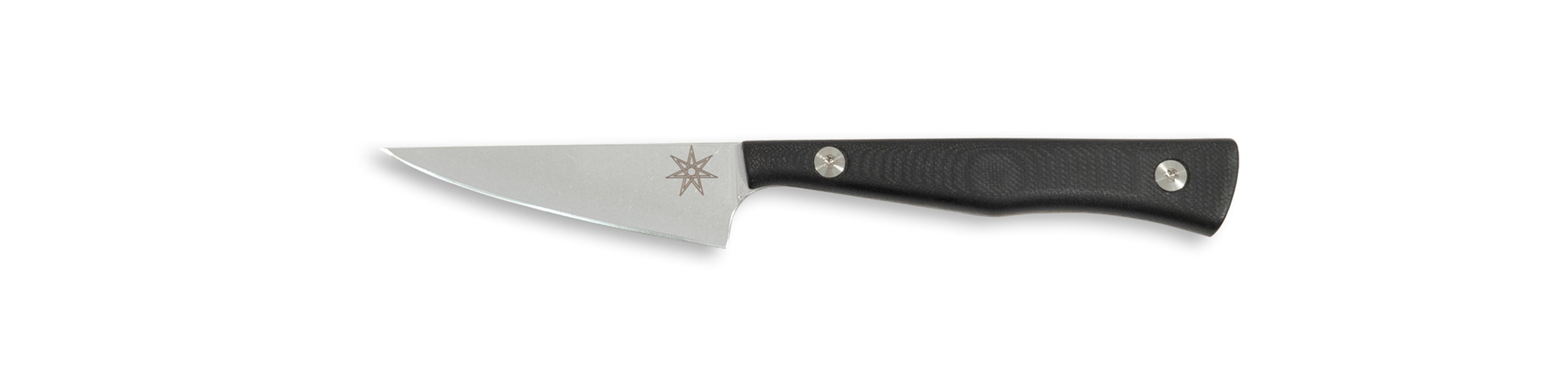 Town Cutler Culinary 2.0 paring knife with black g-10 handle and stainless steel blade.