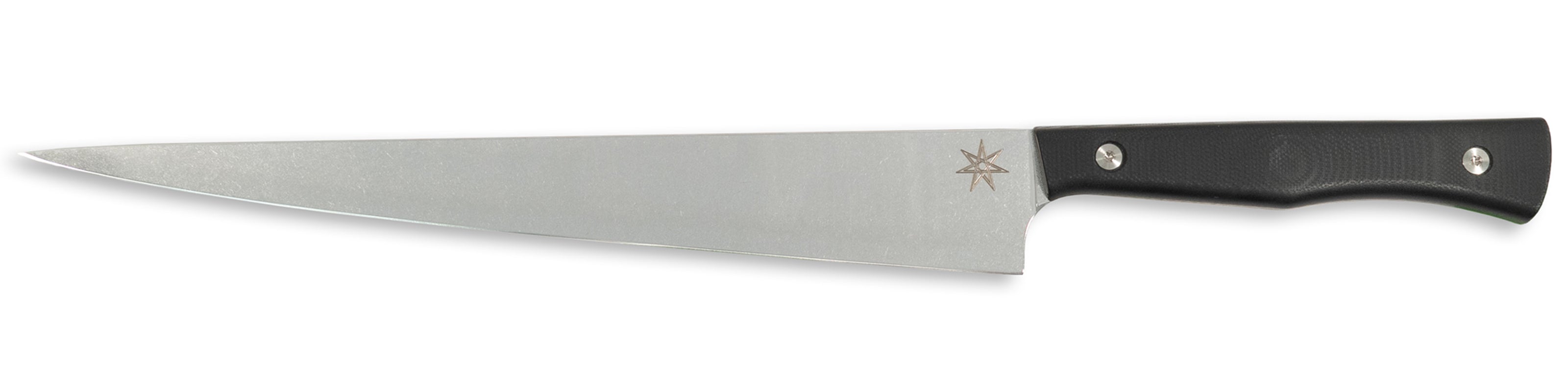 Town Cutler Culinary 2.0 slicer knife with black g-10 handle and stainless steel blade.