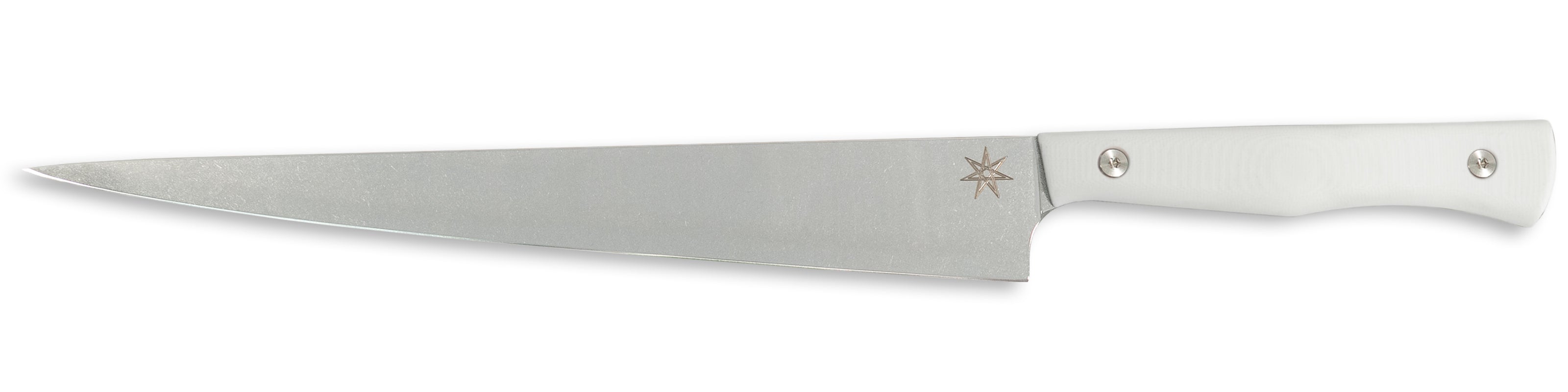 White slicer carving knife with stainless steel blade