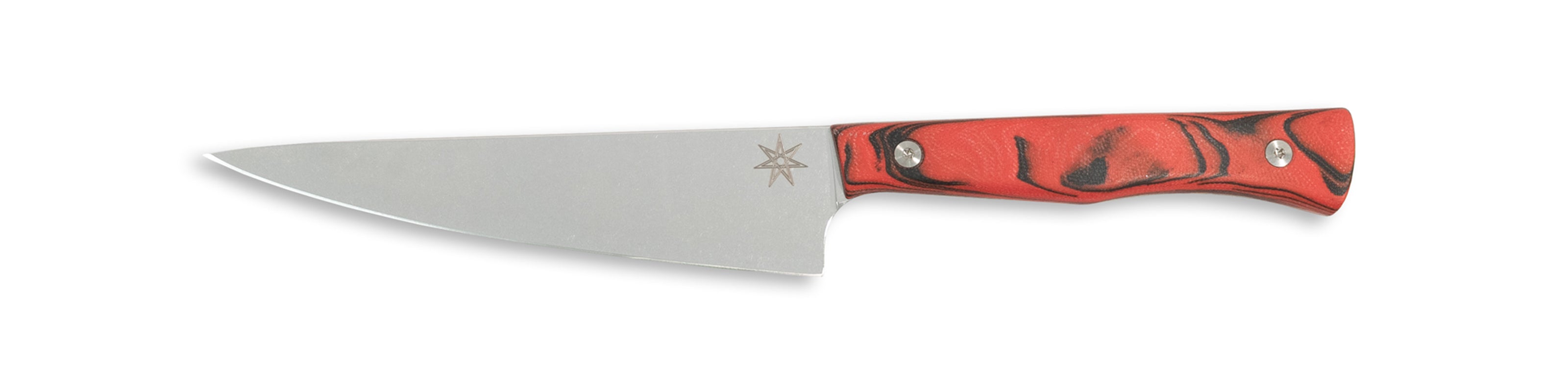 Town Cutler Culinary 2.0 kitchen utility petty knife with red and black burl g-10 handle and stainless steel blade.