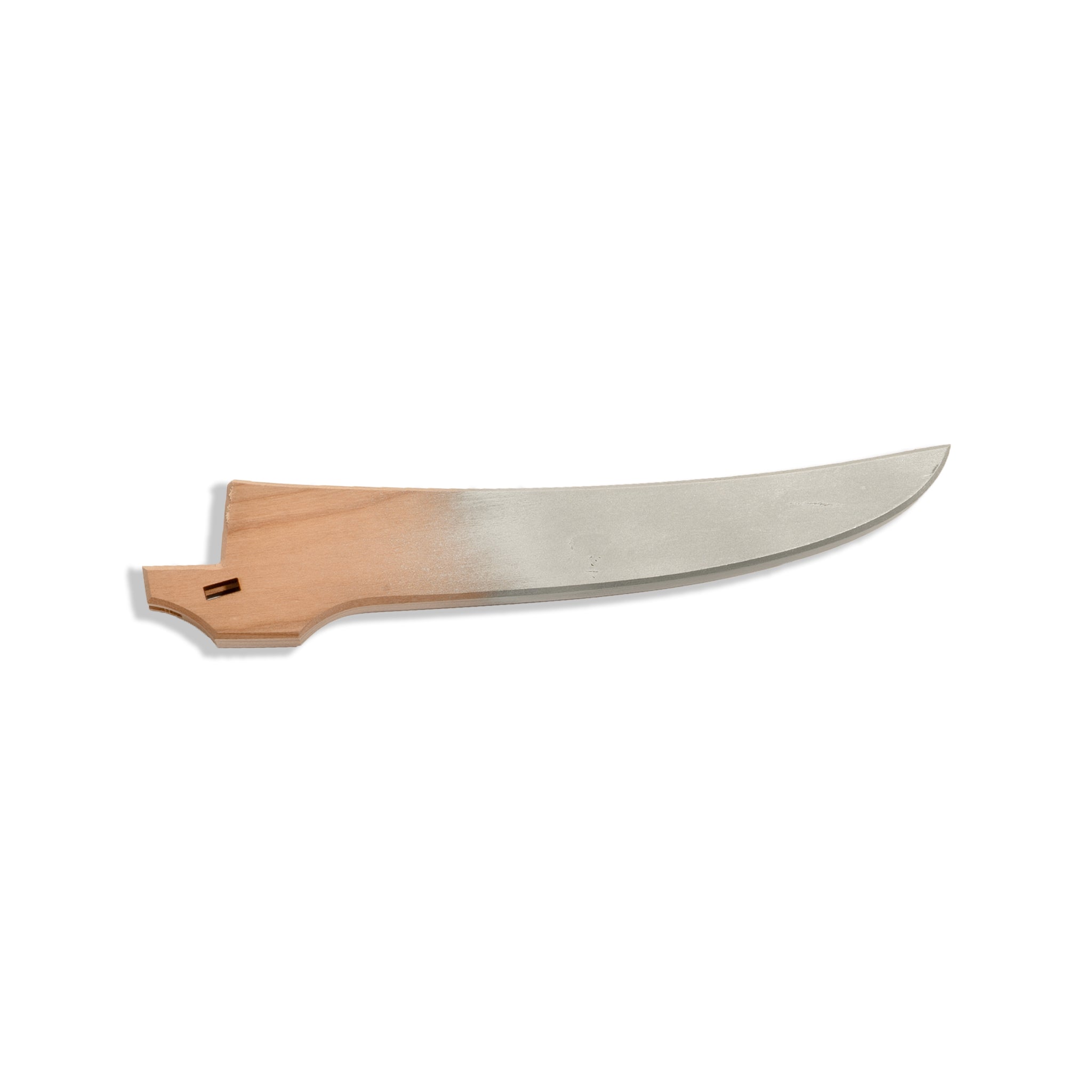Silver painted and natural cherrywood saya knife cover for Town Cutler Ag 47 curved boning knife.