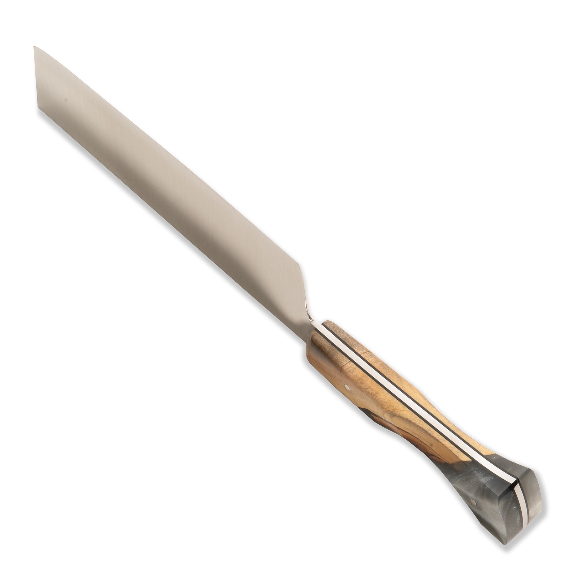 Stainless steel nakiri vegetable knife with silver resin and wood handle from Town Cutler.
