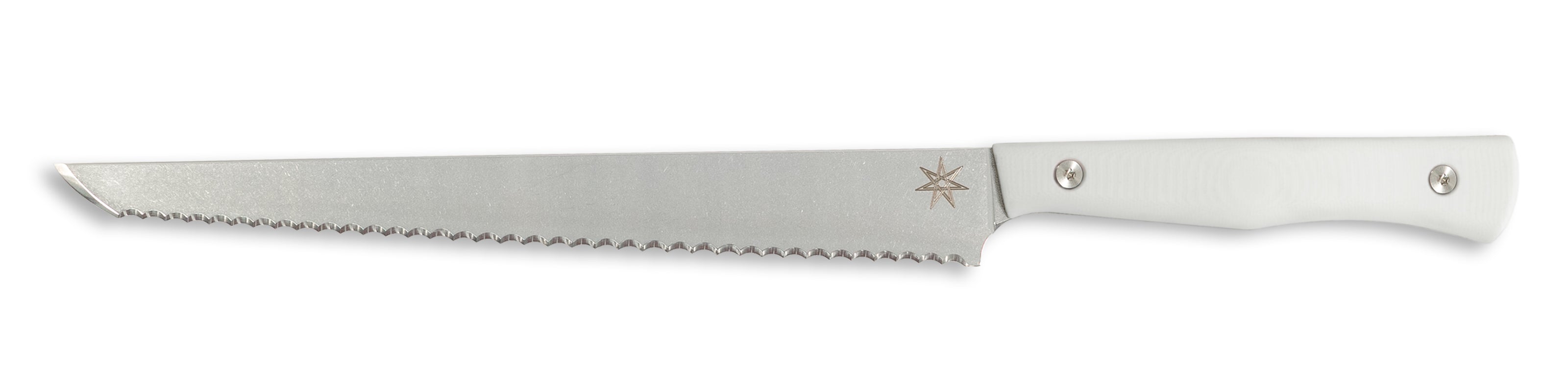 White bread knife with stainless steel blade