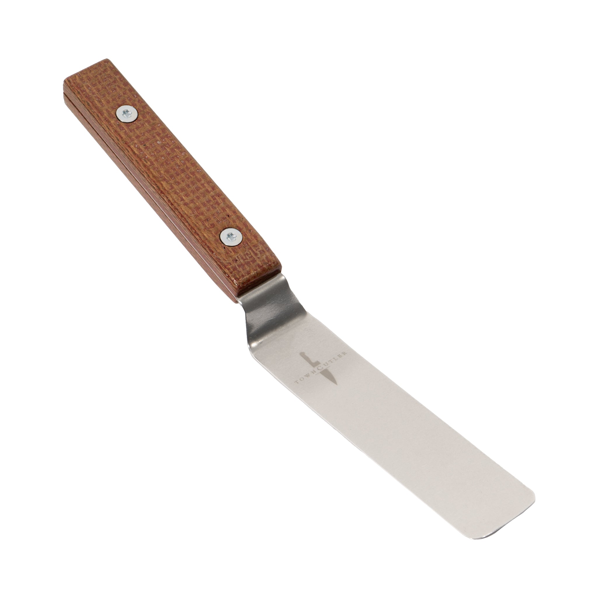 Stainless Steel offset palette knife kitchen spatula with orange burlap micarta handle