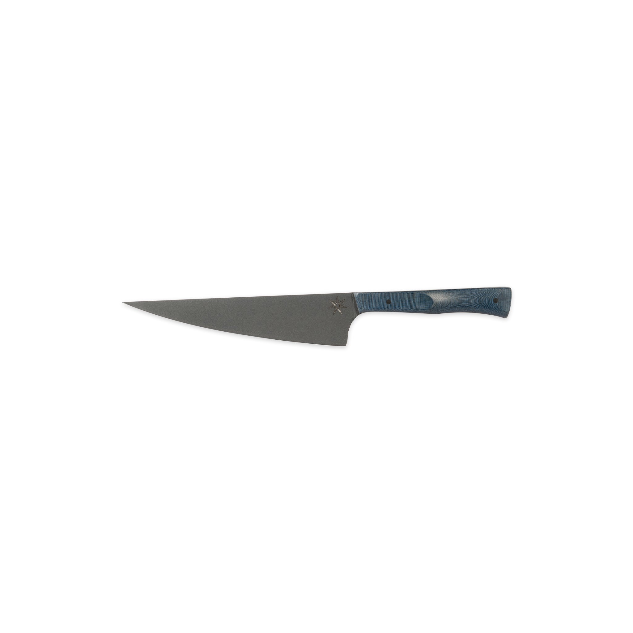 3" utility petty knife with stainless steel cerakote blade and blue micarta handle.