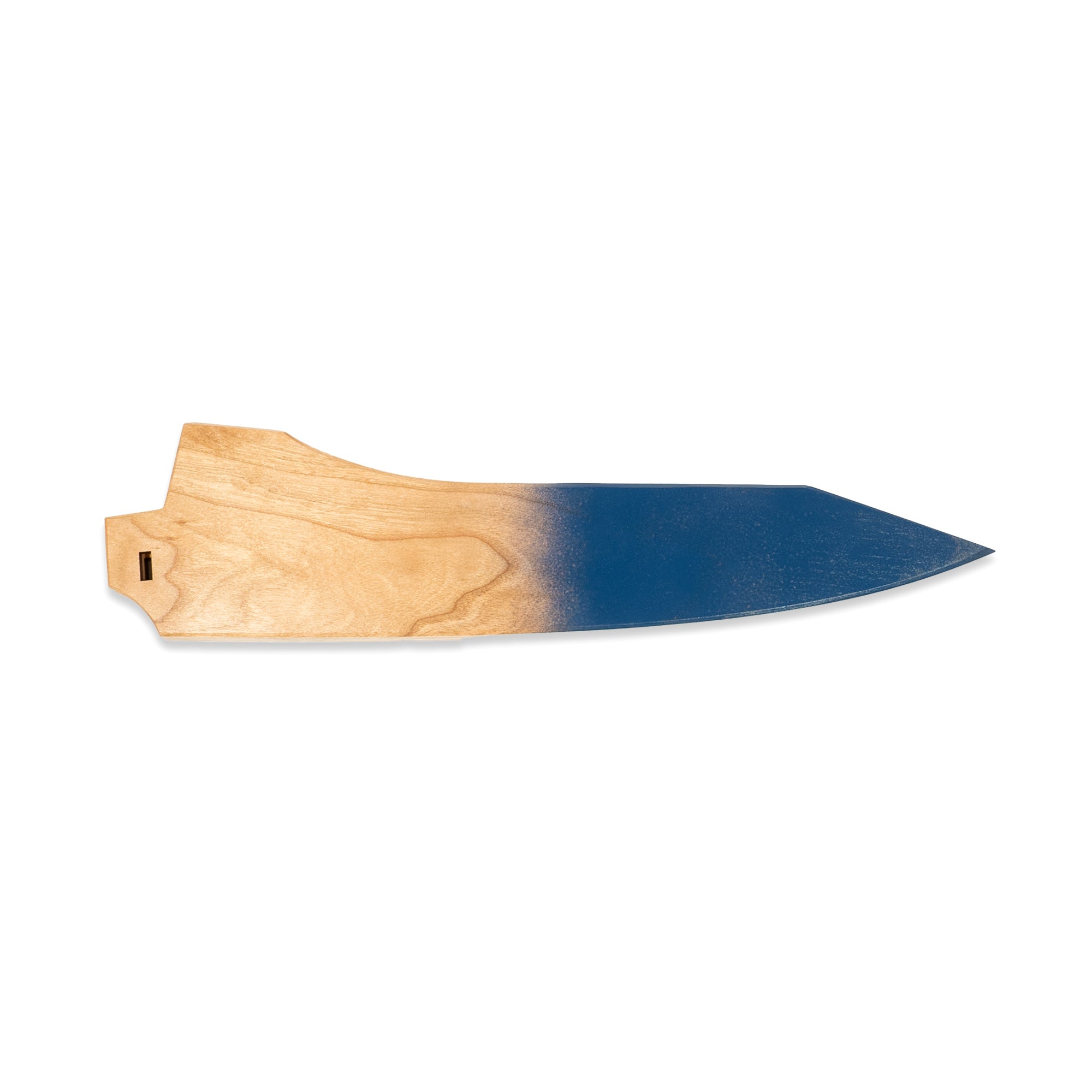 Blue painted and natural cherrywood saya knife cover for Town Cutler Tahoe Bliss Bread Knife