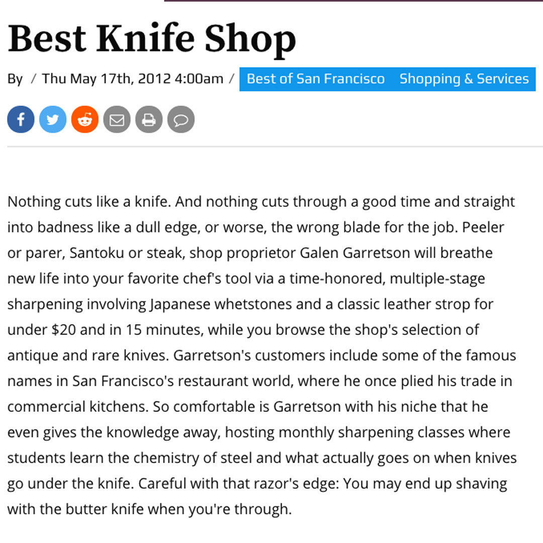 SF Weekly - Best Knife Shop