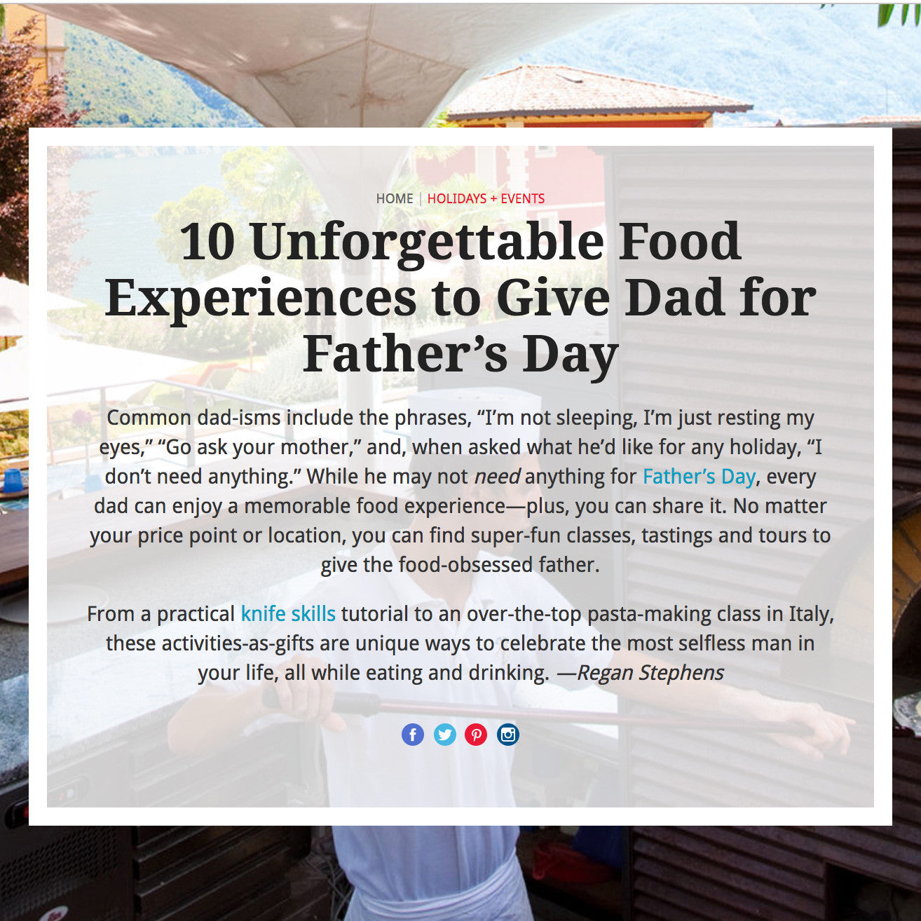 Food & Wine - 10 Unforgettable Food Experiences Father's Day