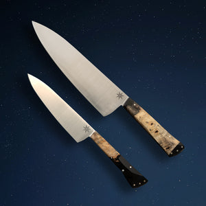 8.5" stainless steel chef and 6" utility knives by Town Cutler featuring the Desert Dawn handle. Sold as set.