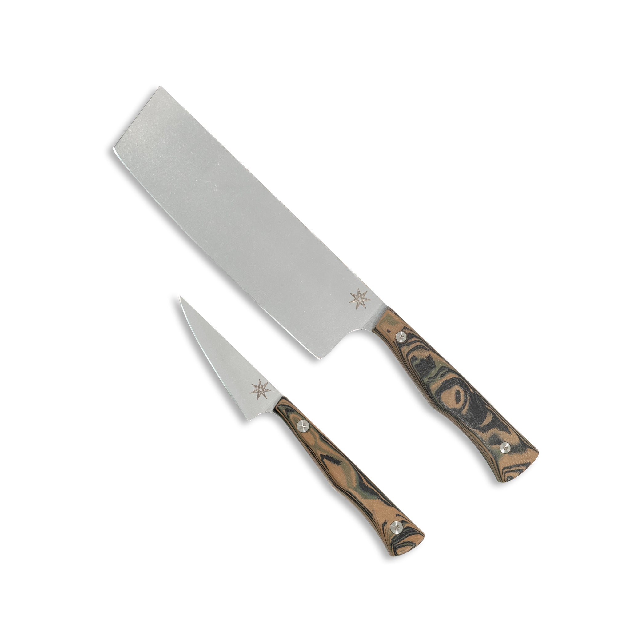 Entremet Knife Set - Culinary 2.0 Black, Green, and Tan Burl G-10 Kitchen Knives Town Cutler