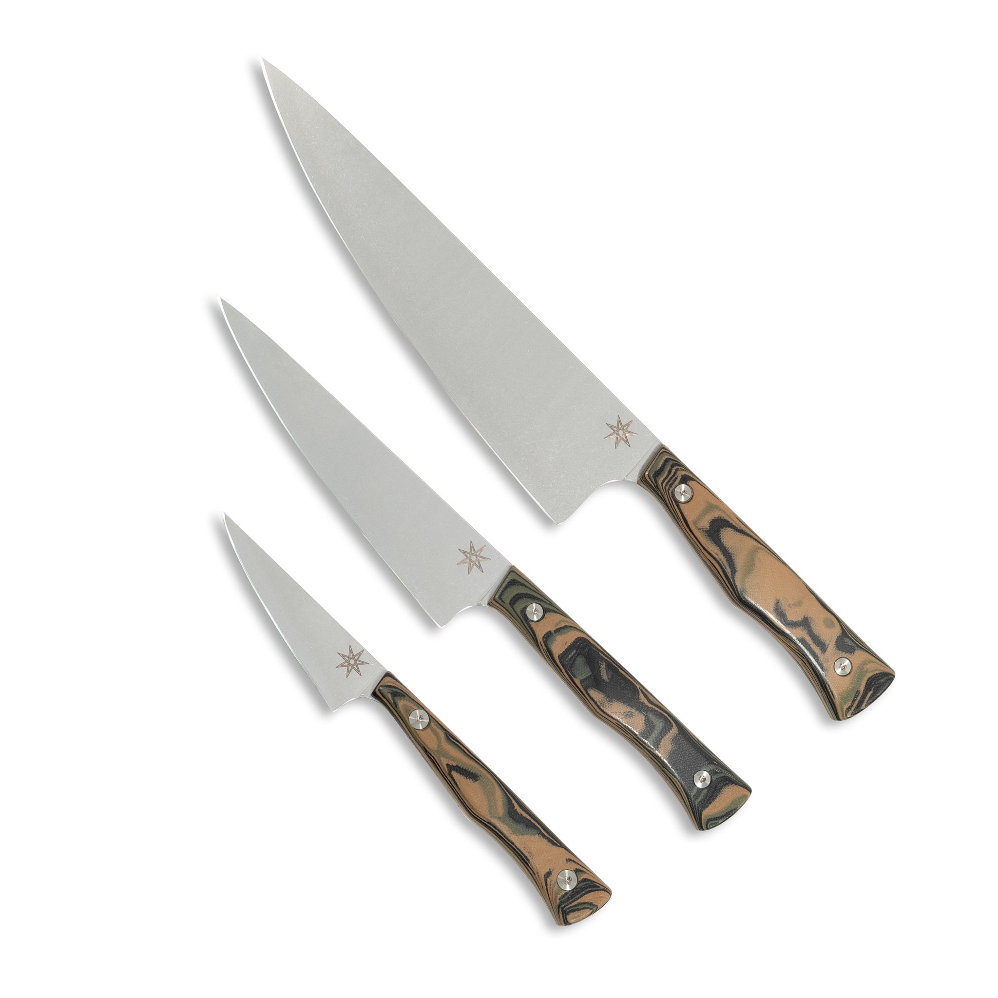 Sous Chef Set - Culinary 2.0 Black, Green, and Tan Burl G10 Kitchen Knives Town Cutler