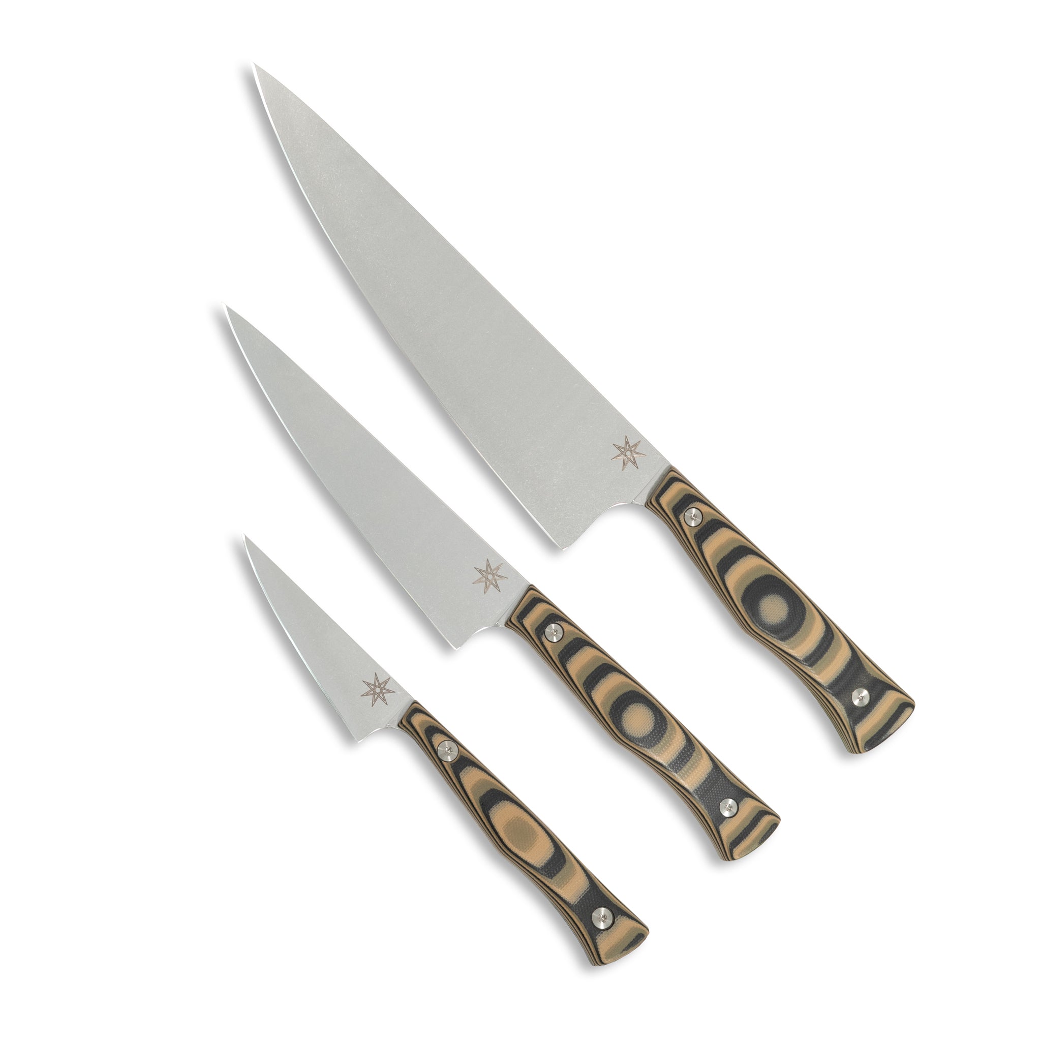 Sous Chef Set - Culinary 2.0 Black, Green, and Tan Layered G10 Kitchen Knives Town Cutler