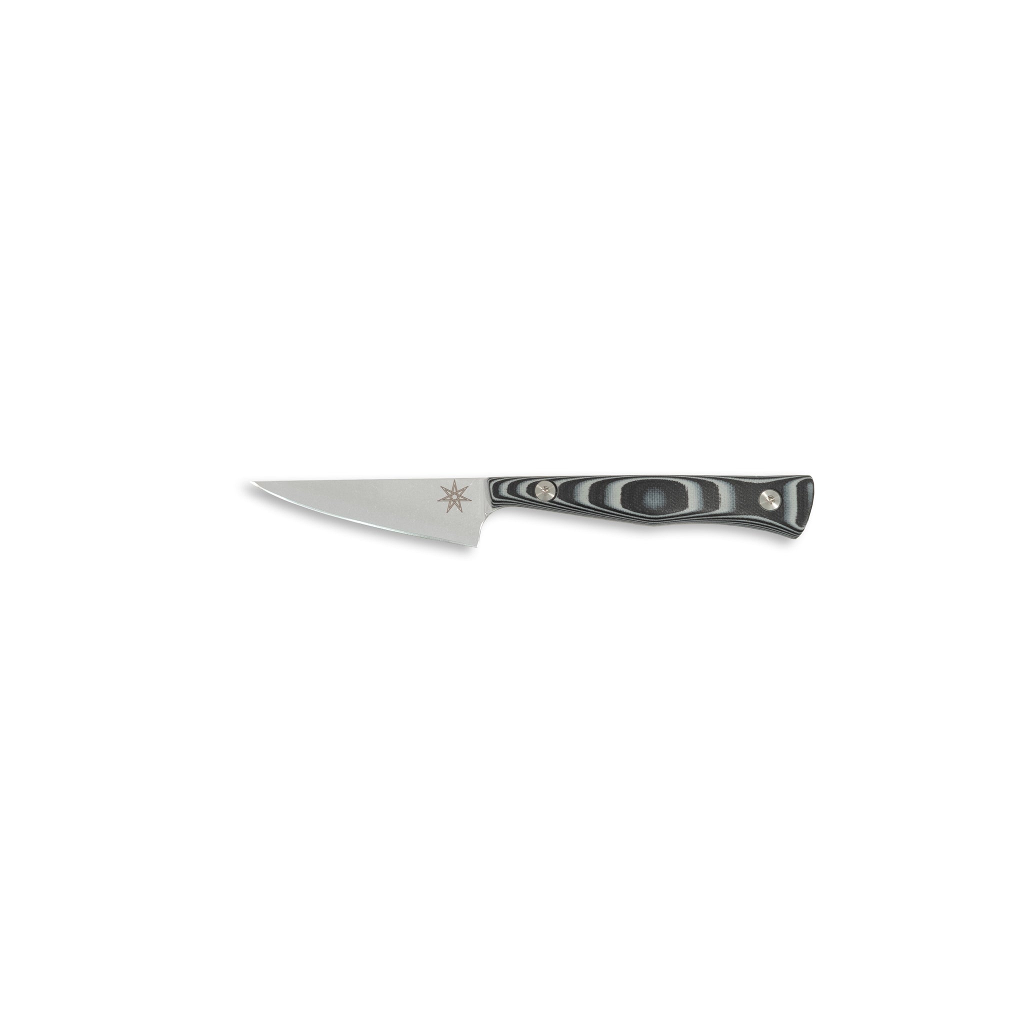 3" Town Cutler paring knife with stainless steel blade and black and gray layered G-10 handle for precision kitchen tasks.