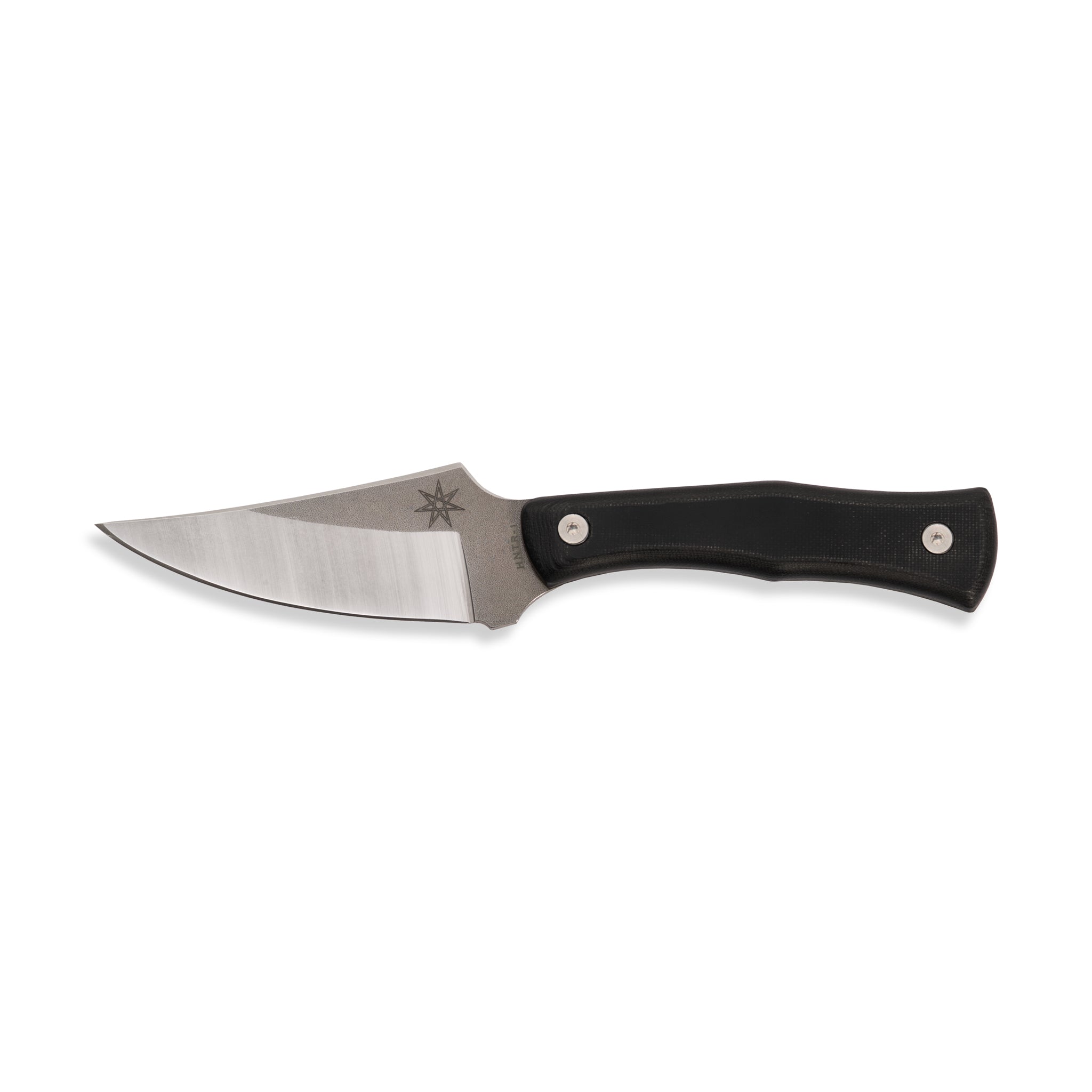Hunting knife with a black handle on a white background