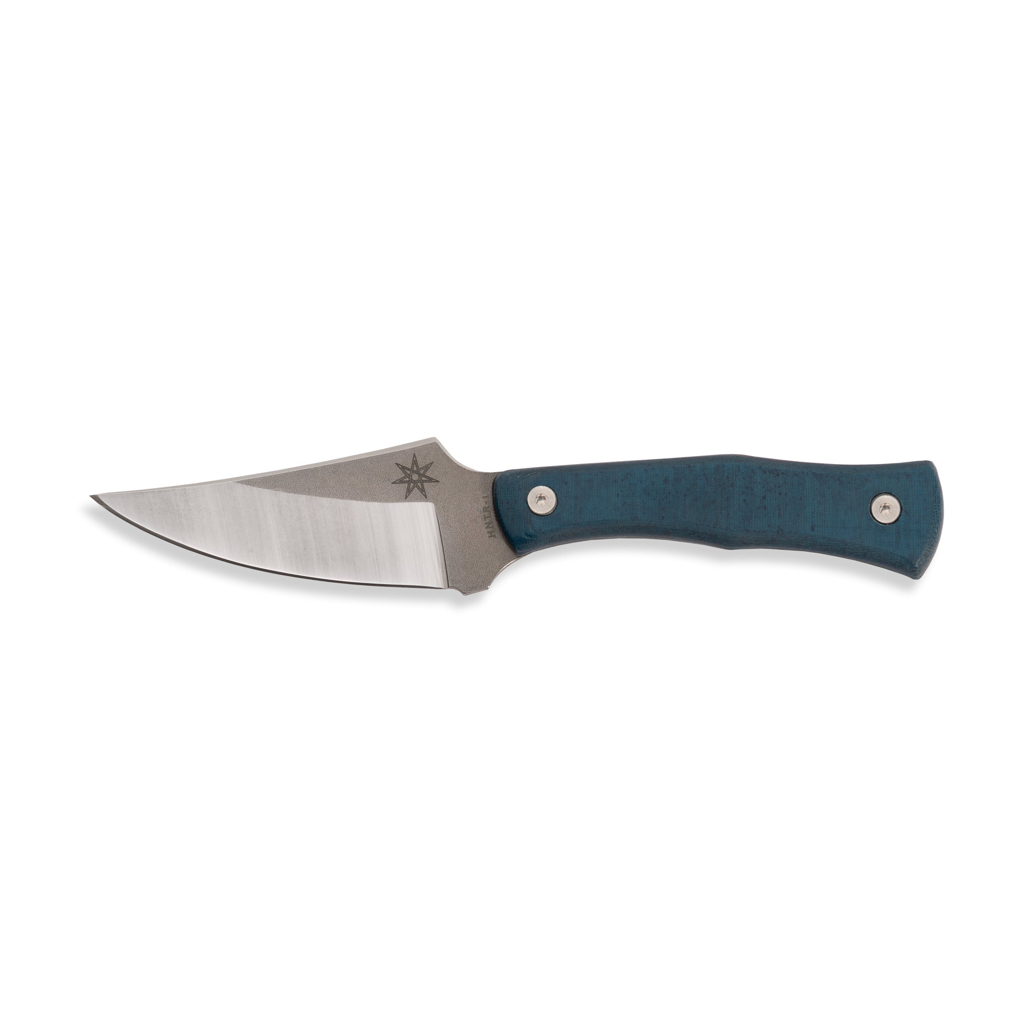 Hunting knife with a blue handle on a white background