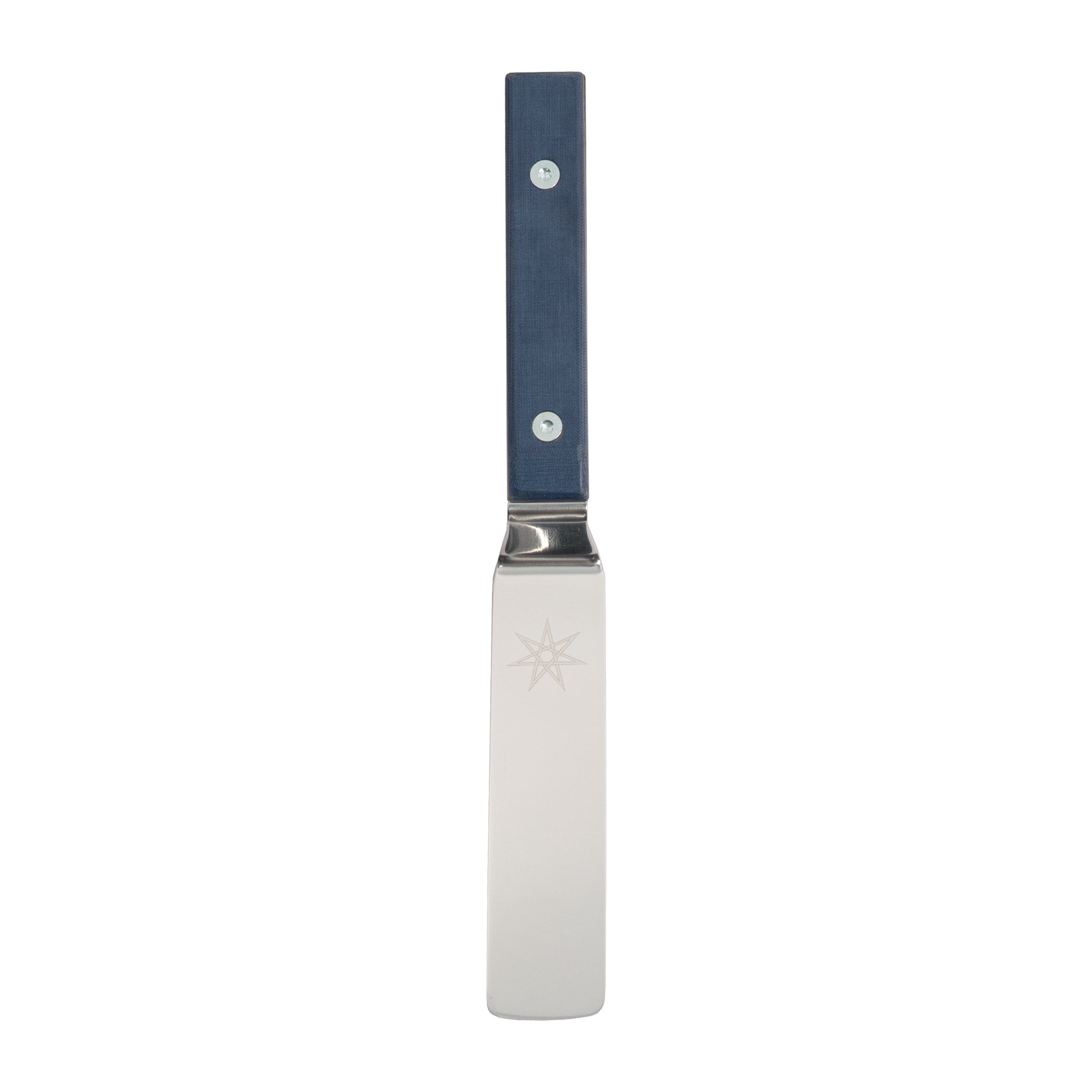 Blue offset palette knife spatula for plating, shaping, spreading, cutting, and serving. Endless uses for this versatile kitchen tool.