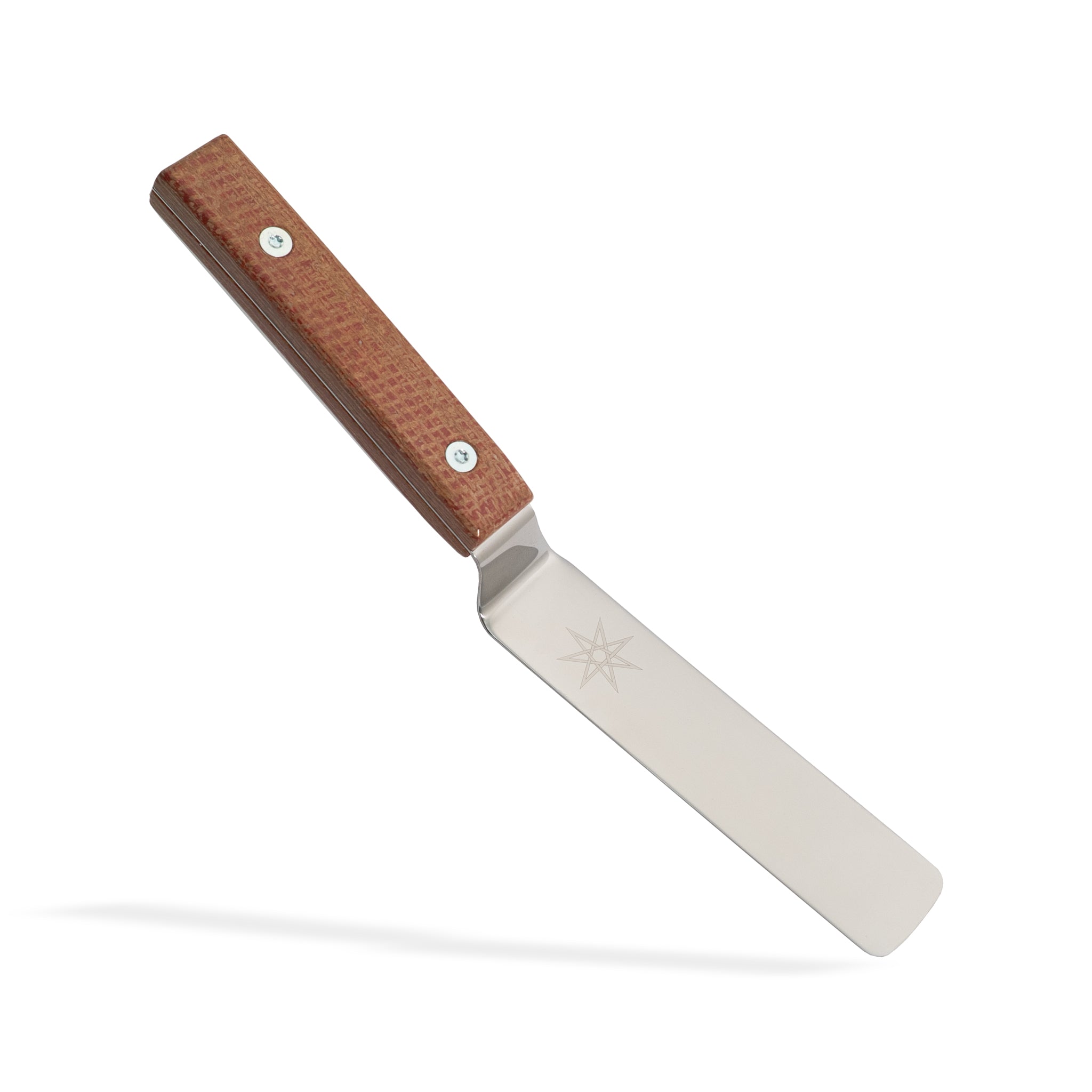 Spatula with a brown orange handle on a white background