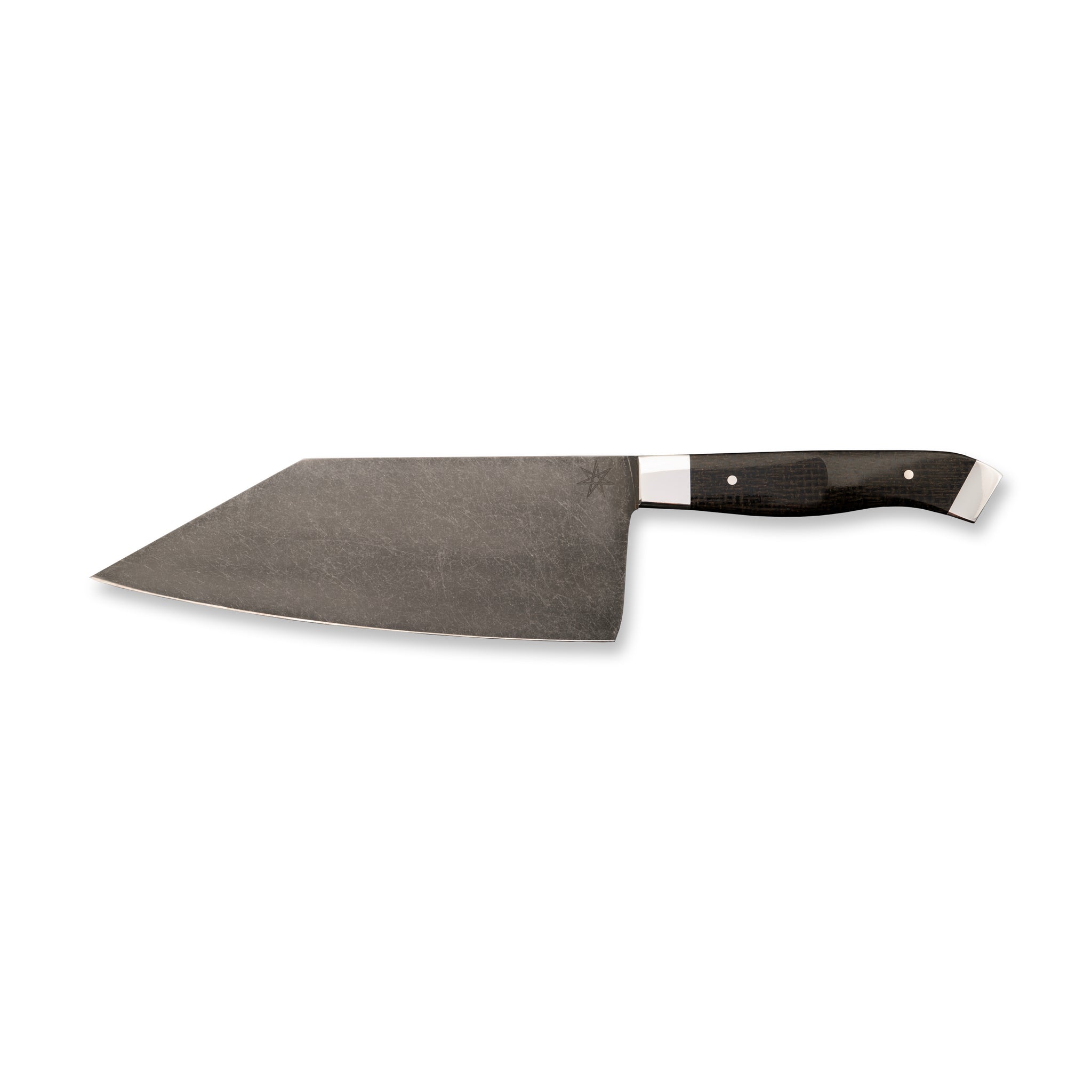 7.5" Carbon Steel Chopper Knife with Stonewash Finish Blade, Black Burlap Micarta Handle, Stainless Steel Bolster and Pommel by Town Cutler