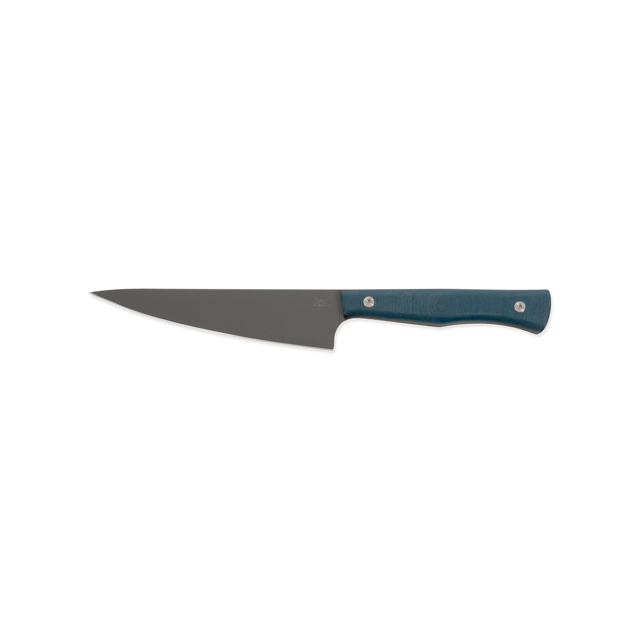 6" utility knife with stainless steel cerakote blade with blue micarta handle.