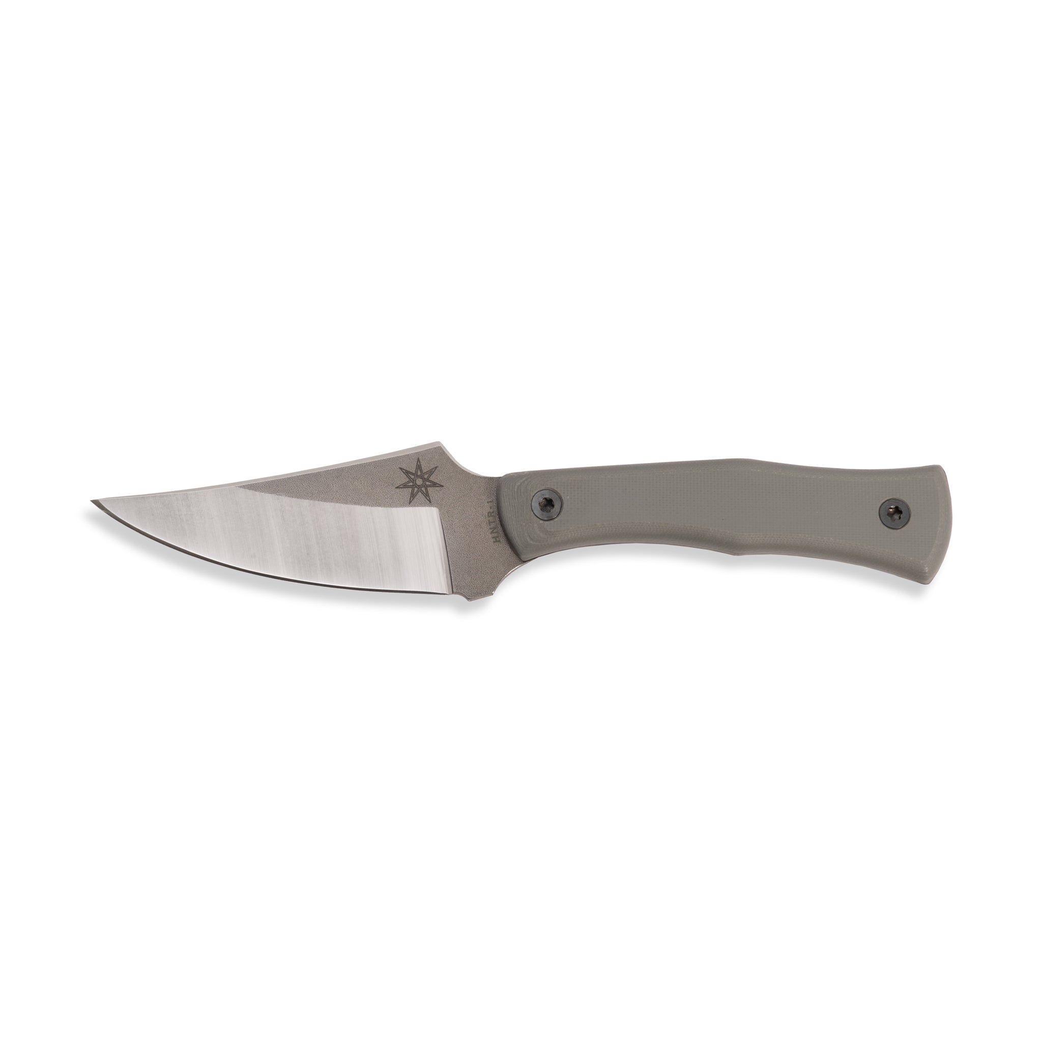 Hunting knife with a gray handle on a white background