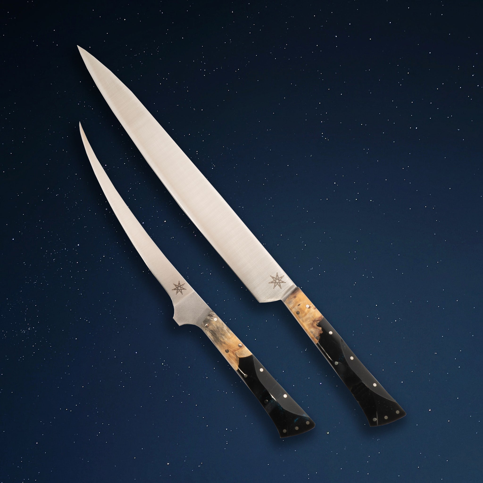 Town Cutler Desert Dawn  Angler Knife Set with curved boning knife and carving slicer knife