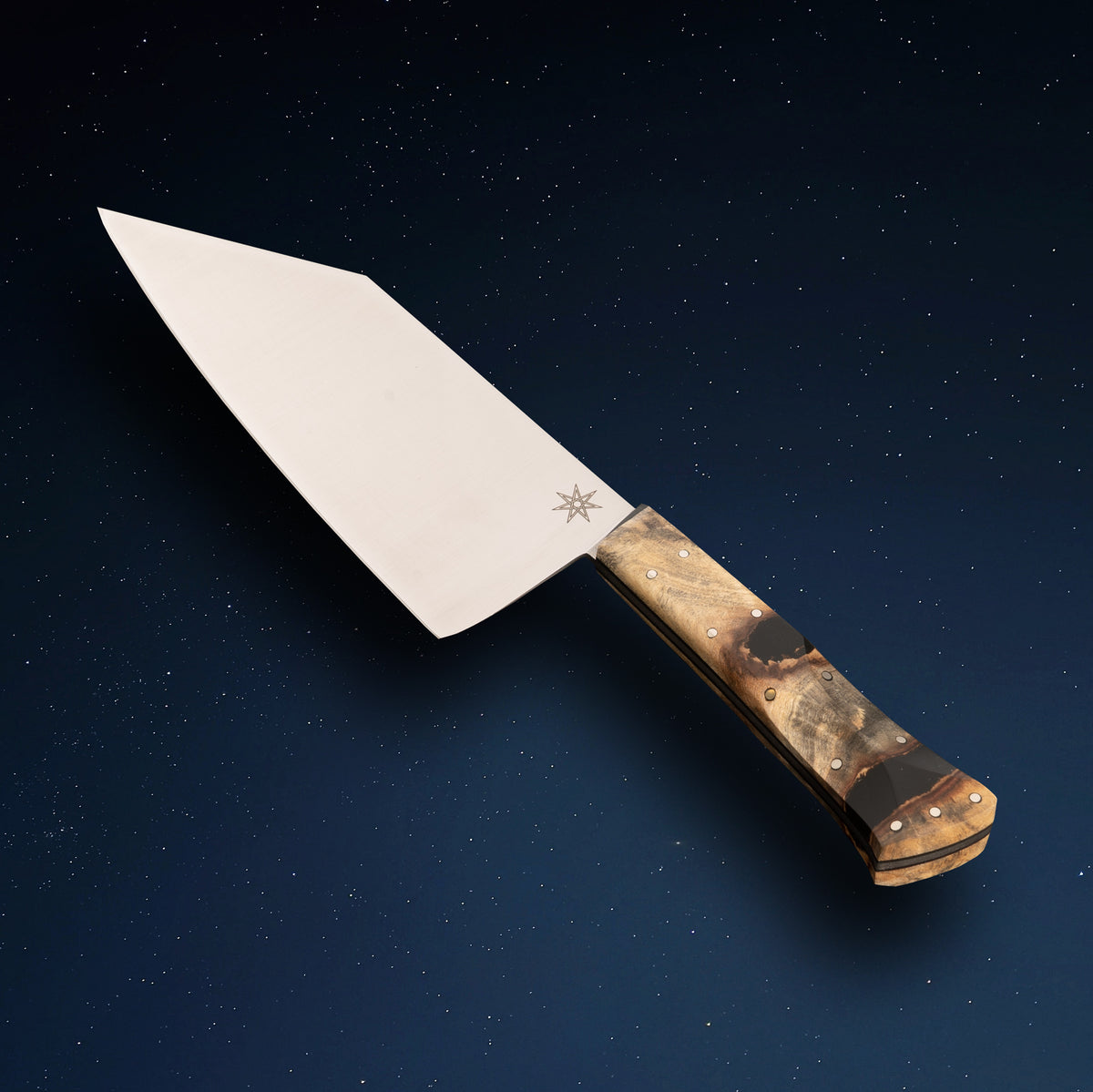 Town Cutler 7.5" Chopper Chef Knife. Stainless steel blade with buckeye and black resin handle.