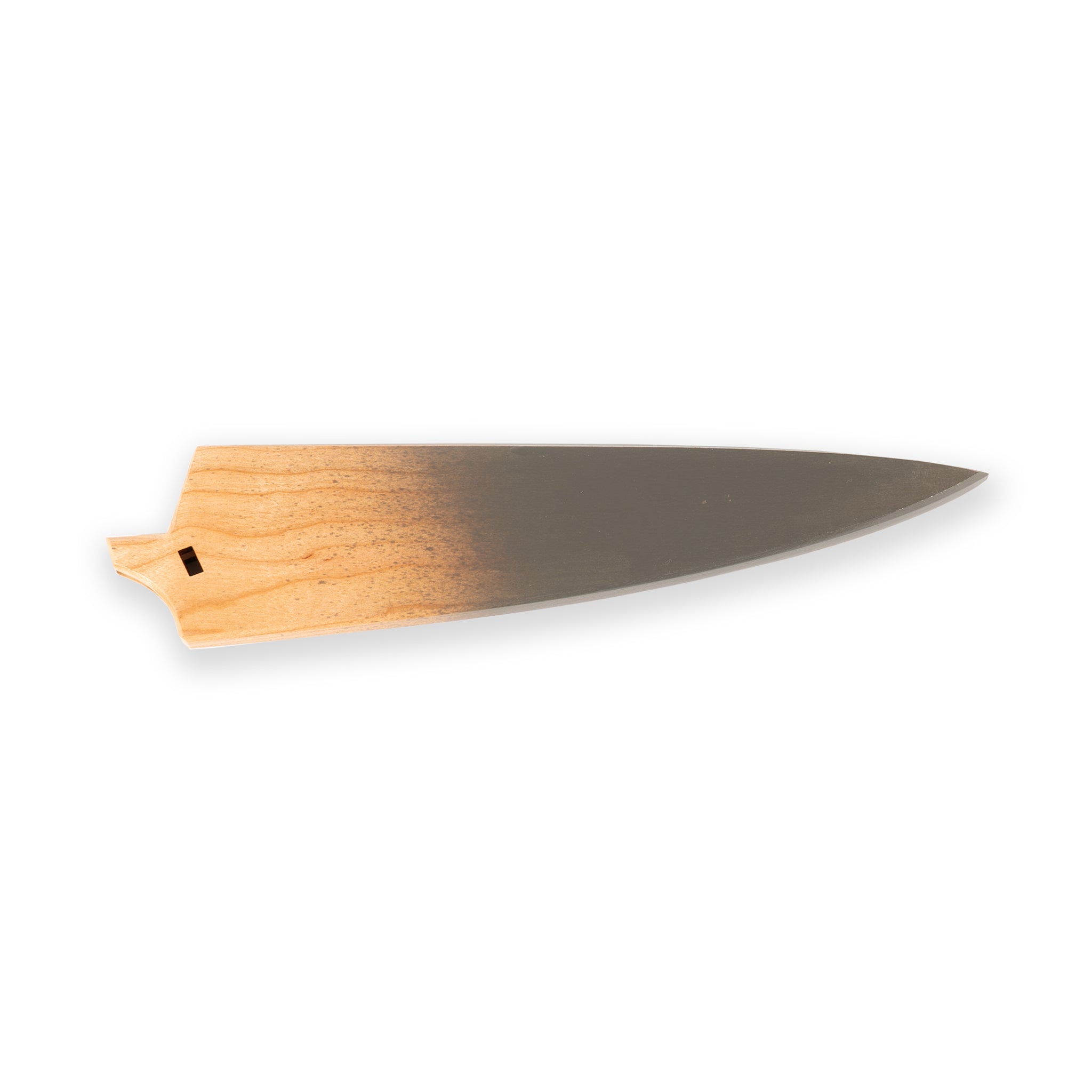eXo Blue 7" Chef saya knife cover cherrywood with grey detail.