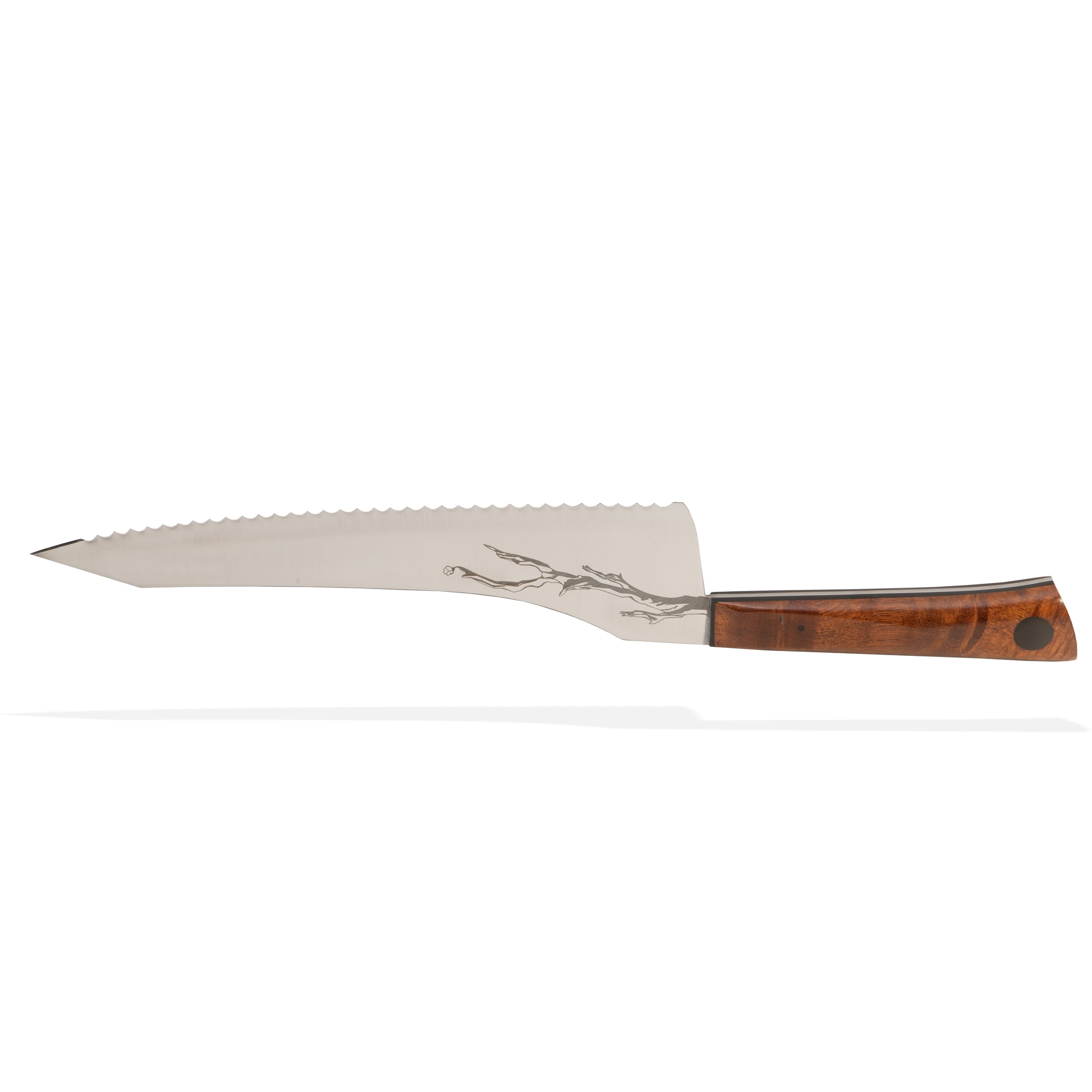 9" stainless steel bread knife by Town Cutler featuring Olneya Desert Ironwood handle gets you through bread and baked goods that are either crusty or soft without crushing the interior.