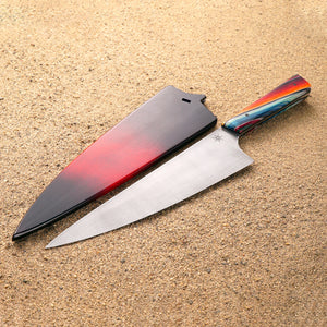Baja Saya knife cover with shown with chef knife